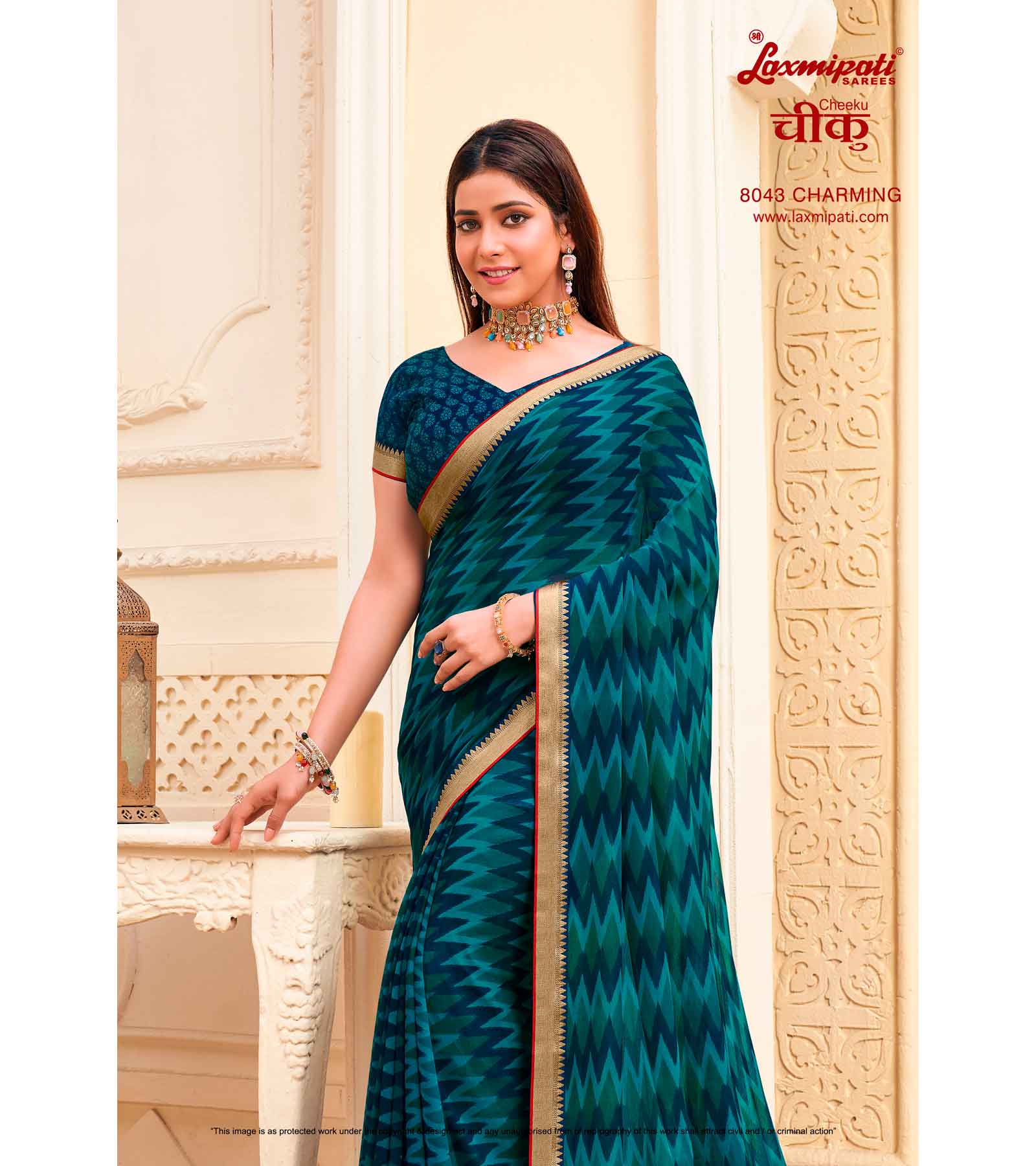 Laxmipati Cheeku 8043 C/C Georgette Deep Firozi Sarees