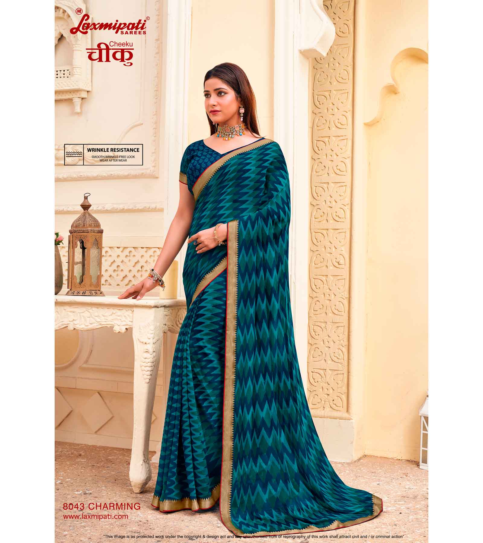 Laxmipati Cheeku 8043 C/C Georgette Deep Firozi Sarees