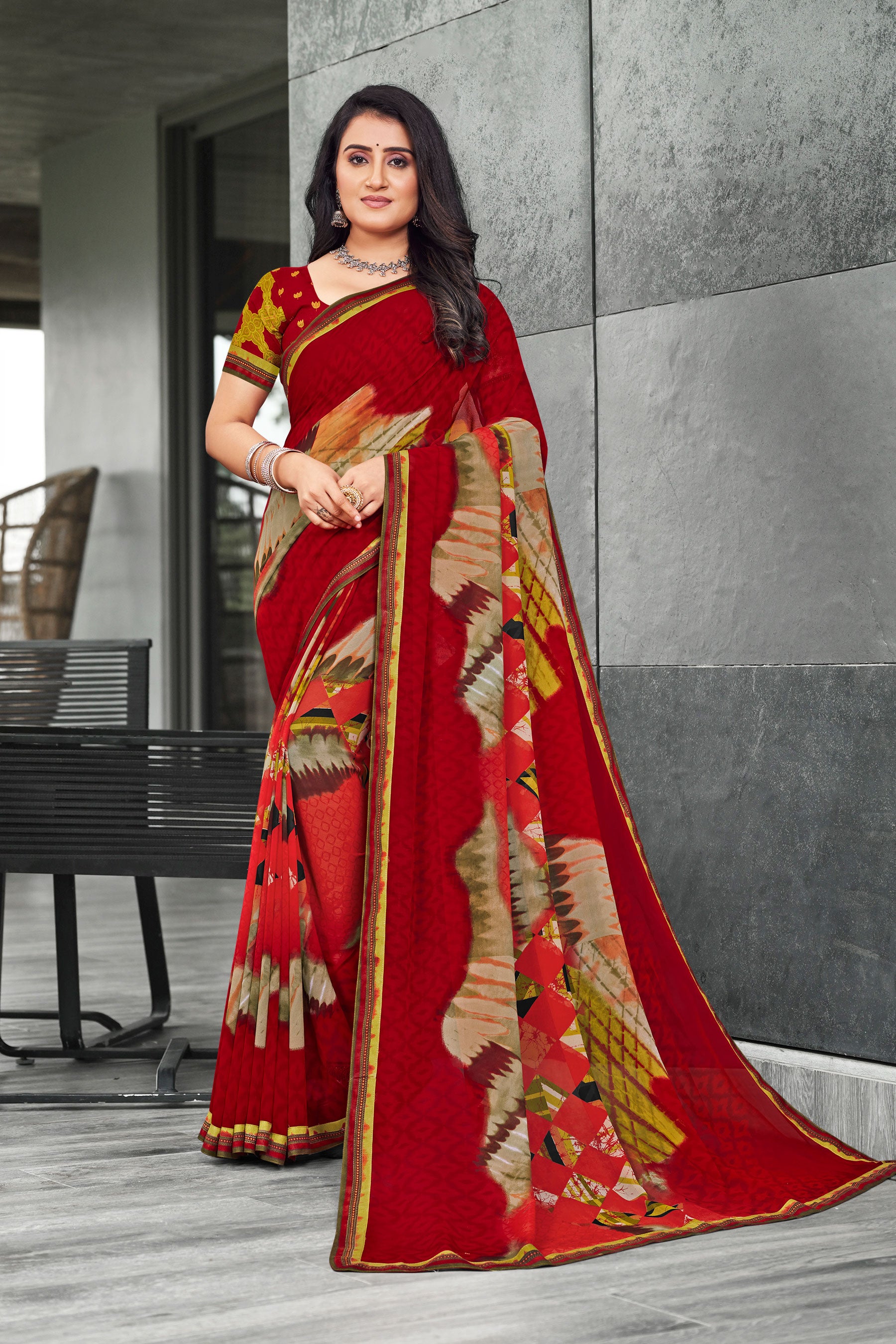 Ready to Wear Laxmipati Priya 13429 Georgette Maroon Saree