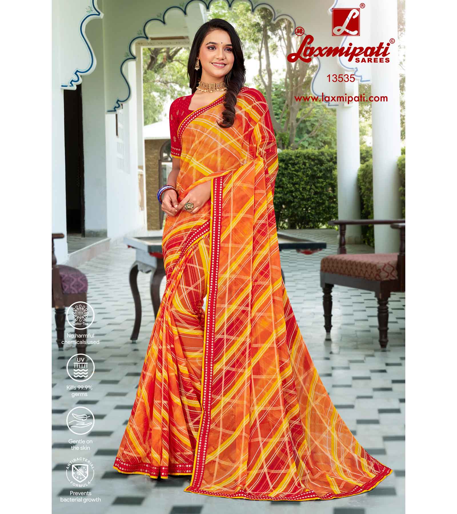 Laxmipati 13535 Chiffon Checks Orange Saree