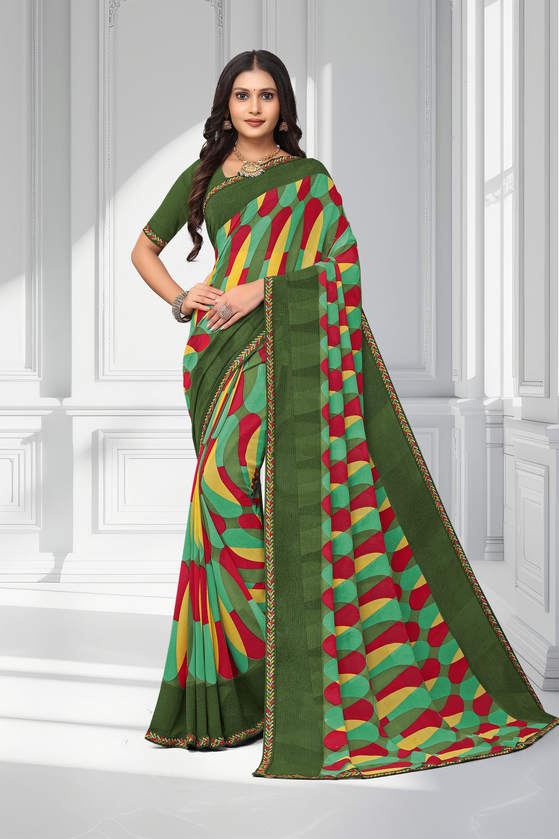Laxmipati Green Georgette Abstract Printed Saree