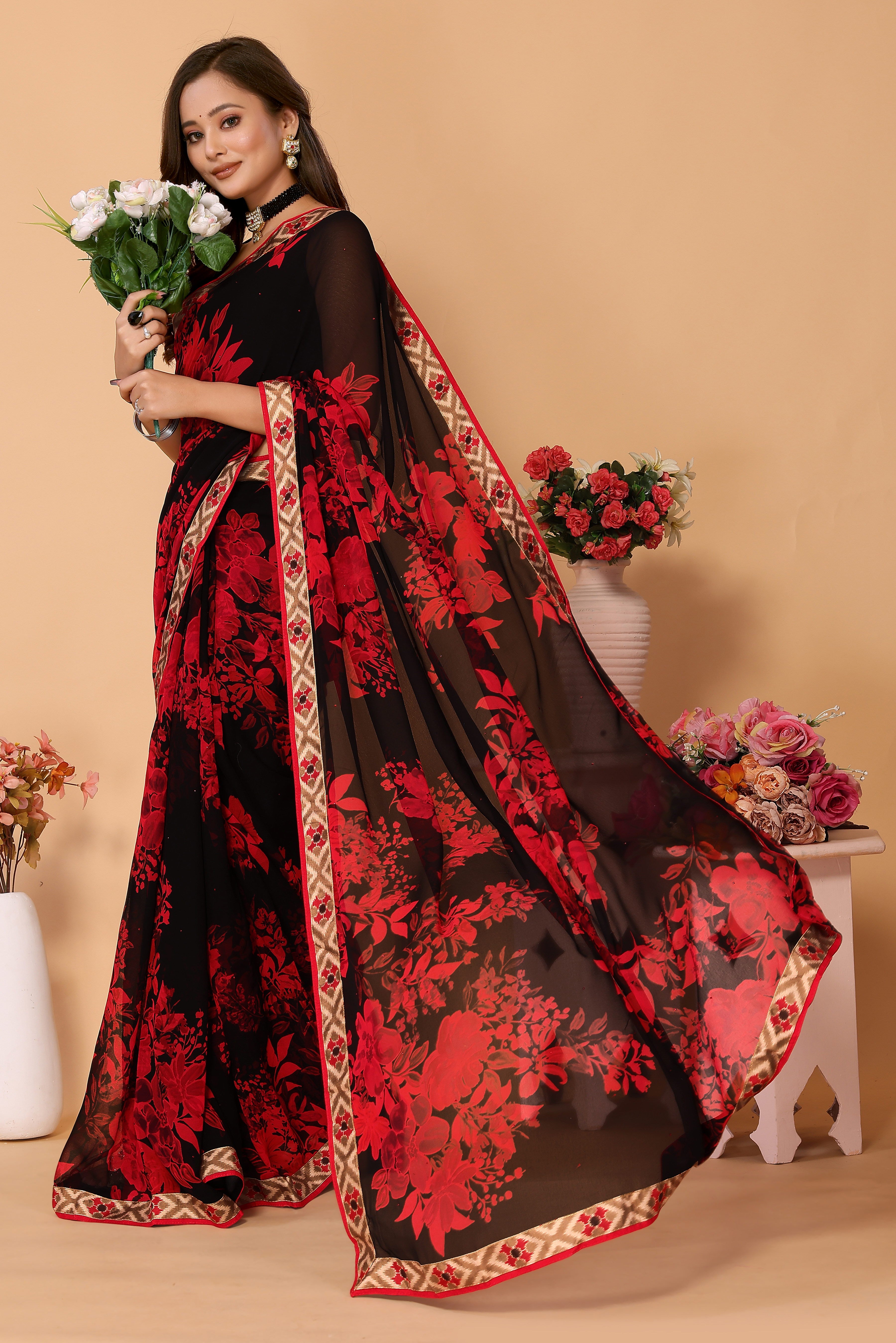 Laxmipati 5525 Poly Georgette Red Saree