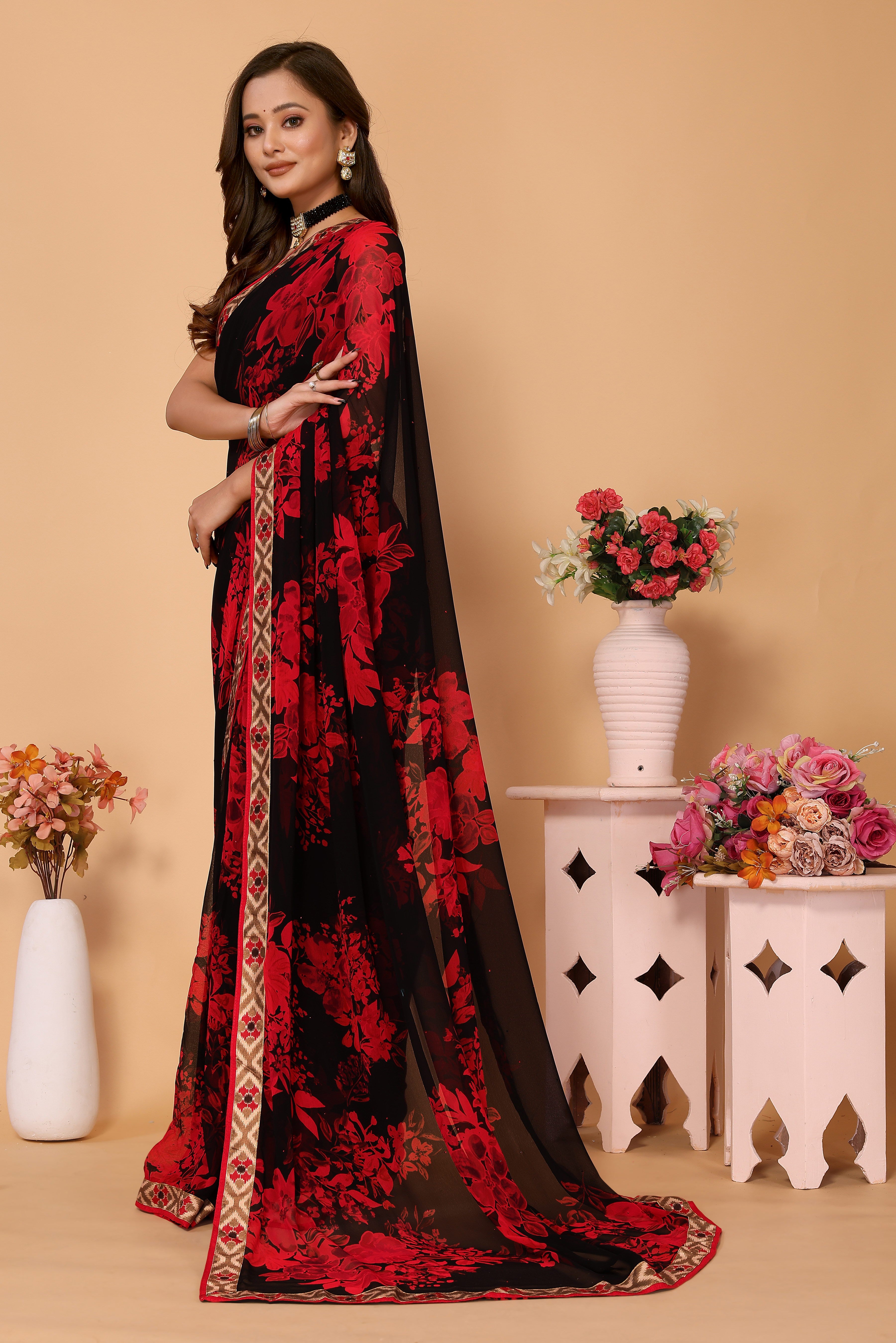 Laxmipati 5525 Poly Georgette Red Saree