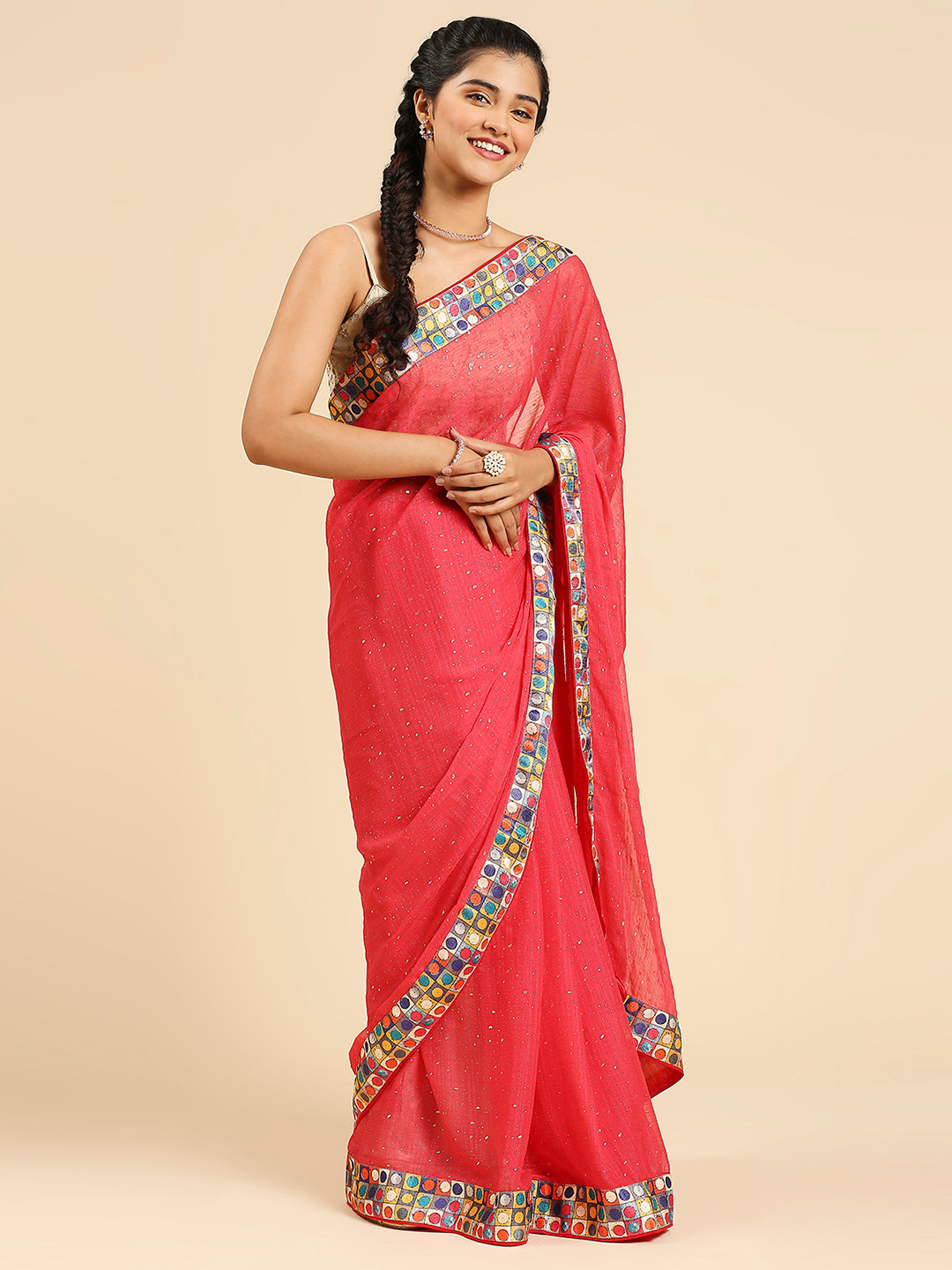 Laxmipati 6319 Poly Chiffon Pink Saree