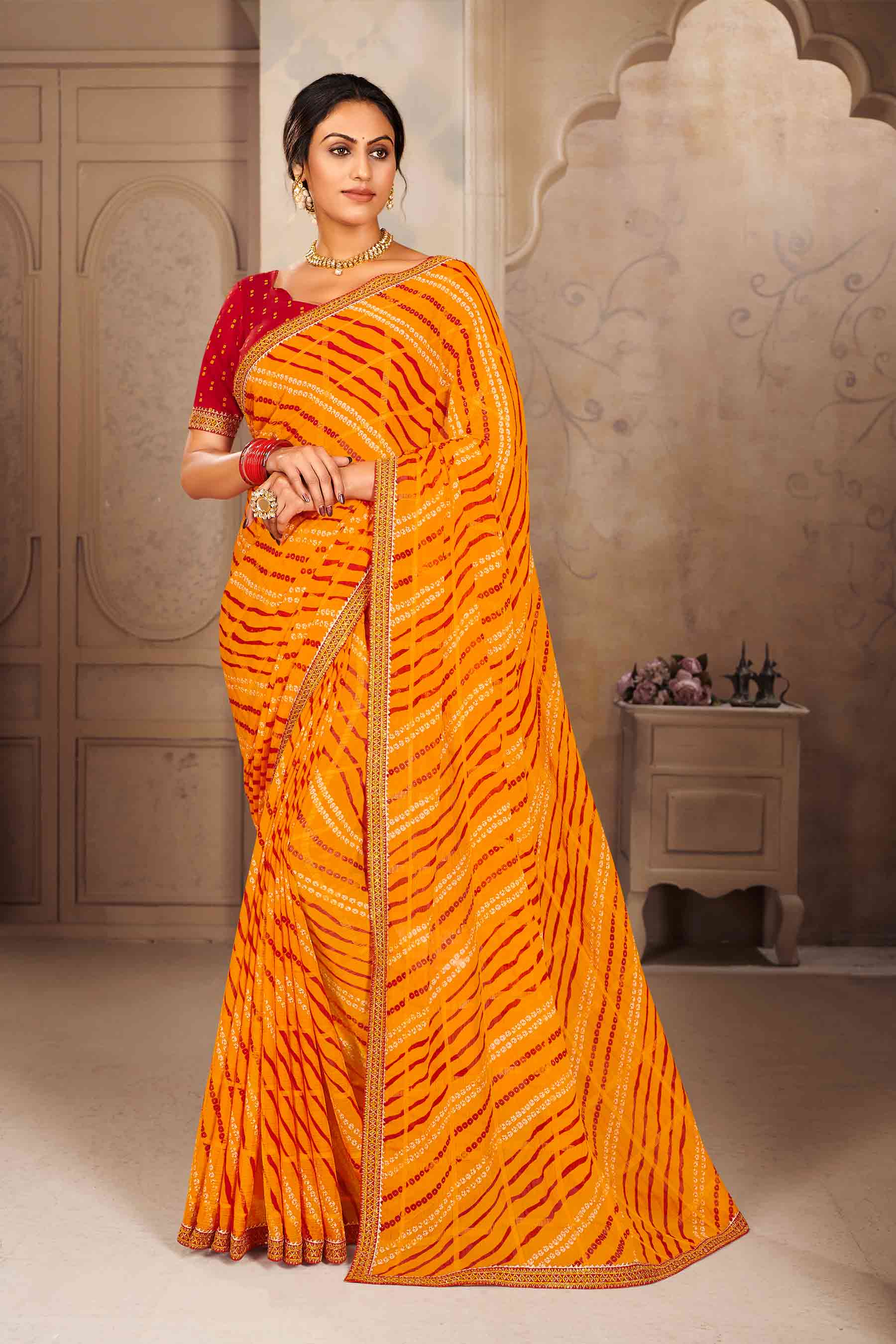 Laxmipati Mustard Chiffon Bandhani Saree