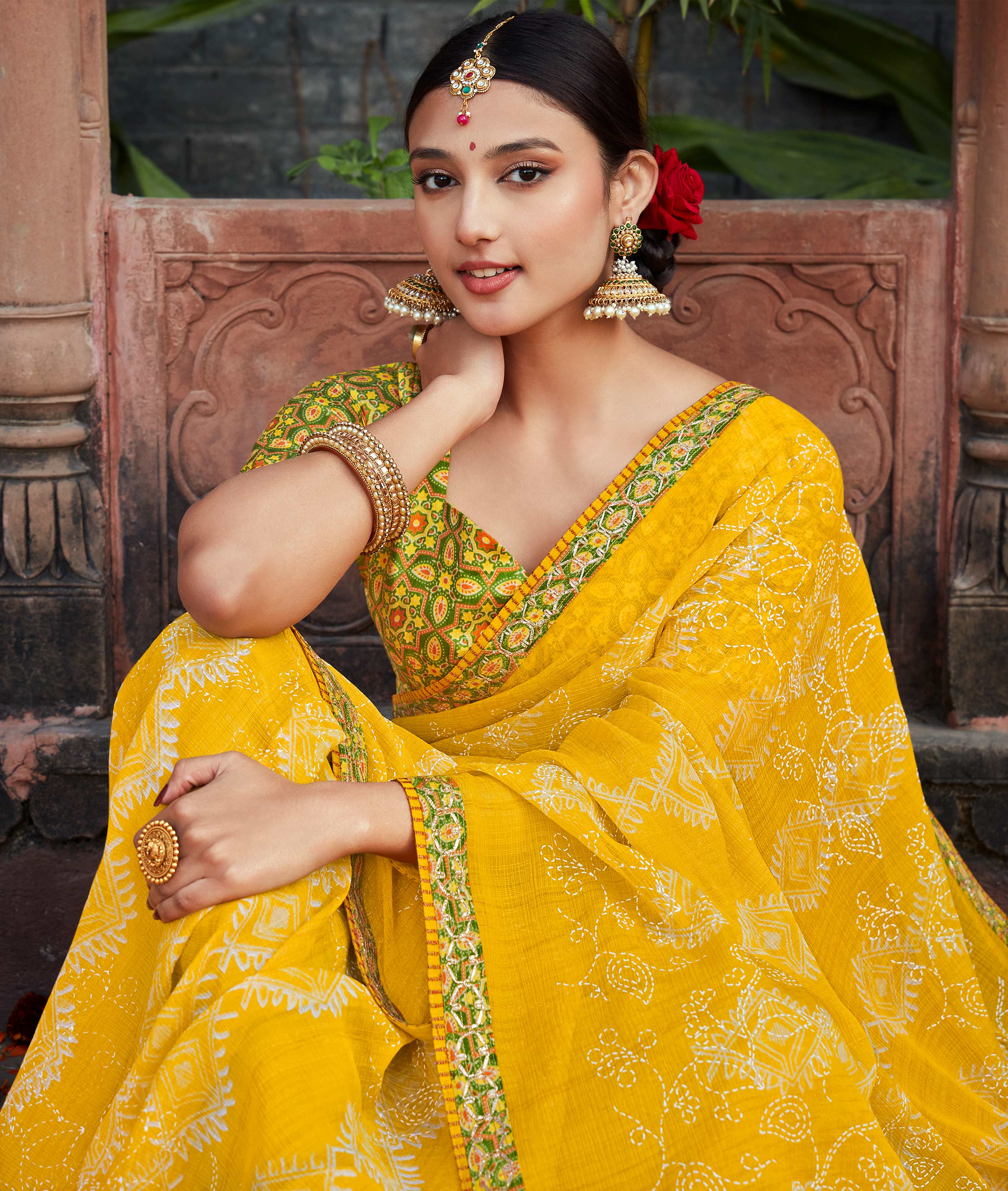 Laxmipati Chiffon Yellow Floral Printed Saree