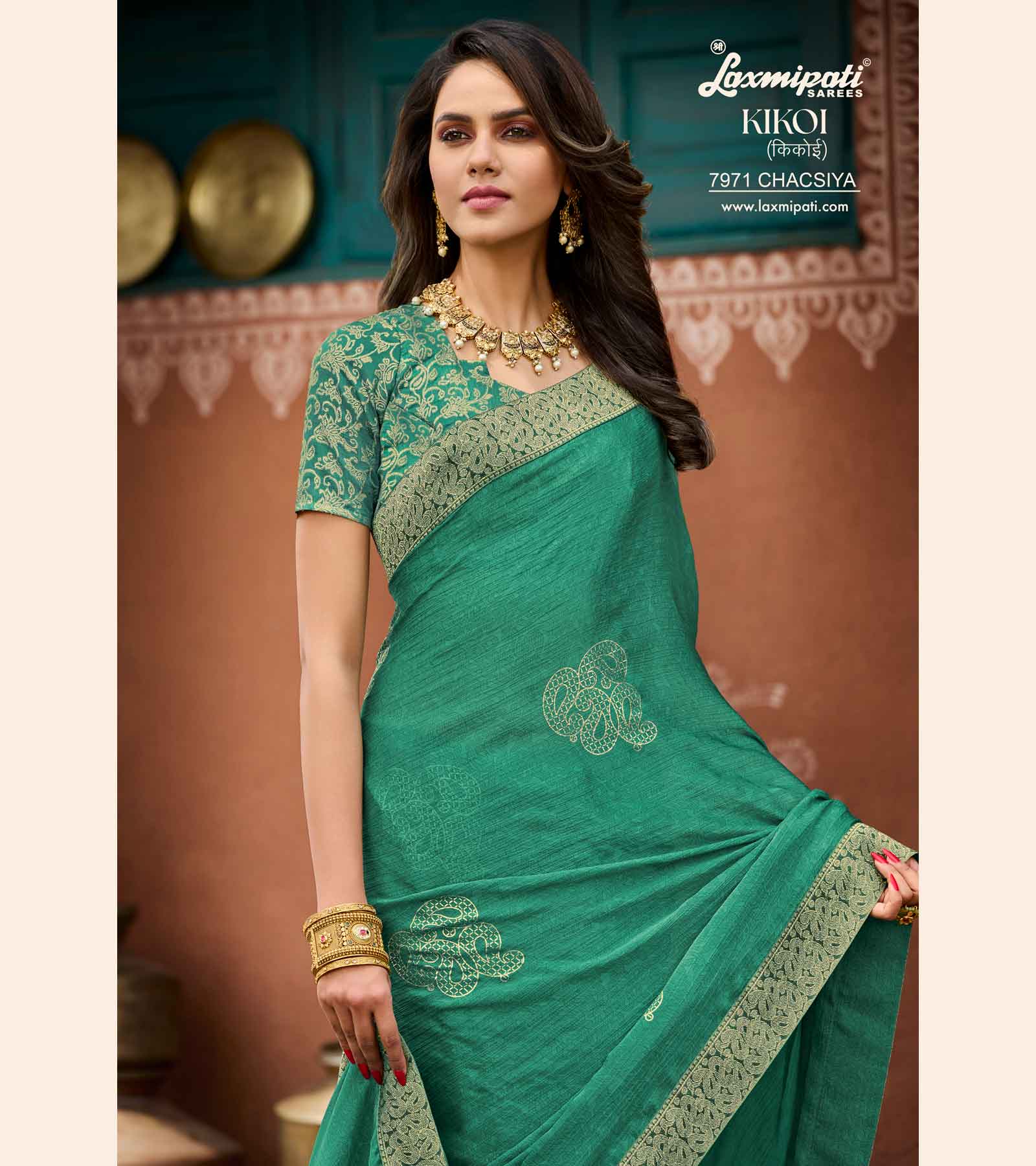 KIKOI 7971 Silk Chiffon Dusty Green Saree