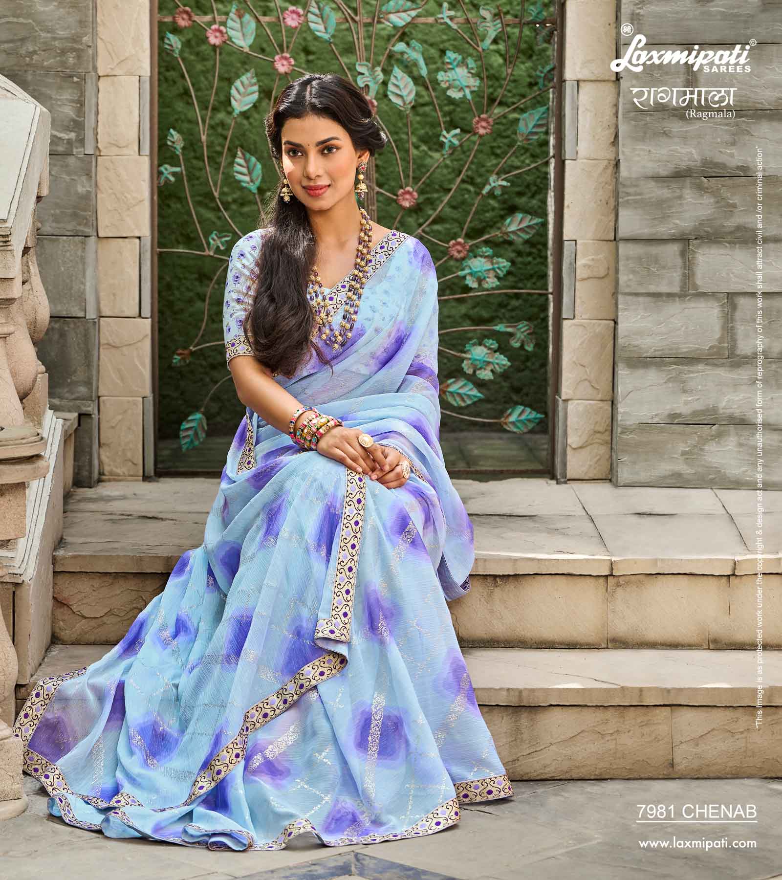 Laxmipati RAGMALA 7981 Sparkle Chiffon Light Grey Saree