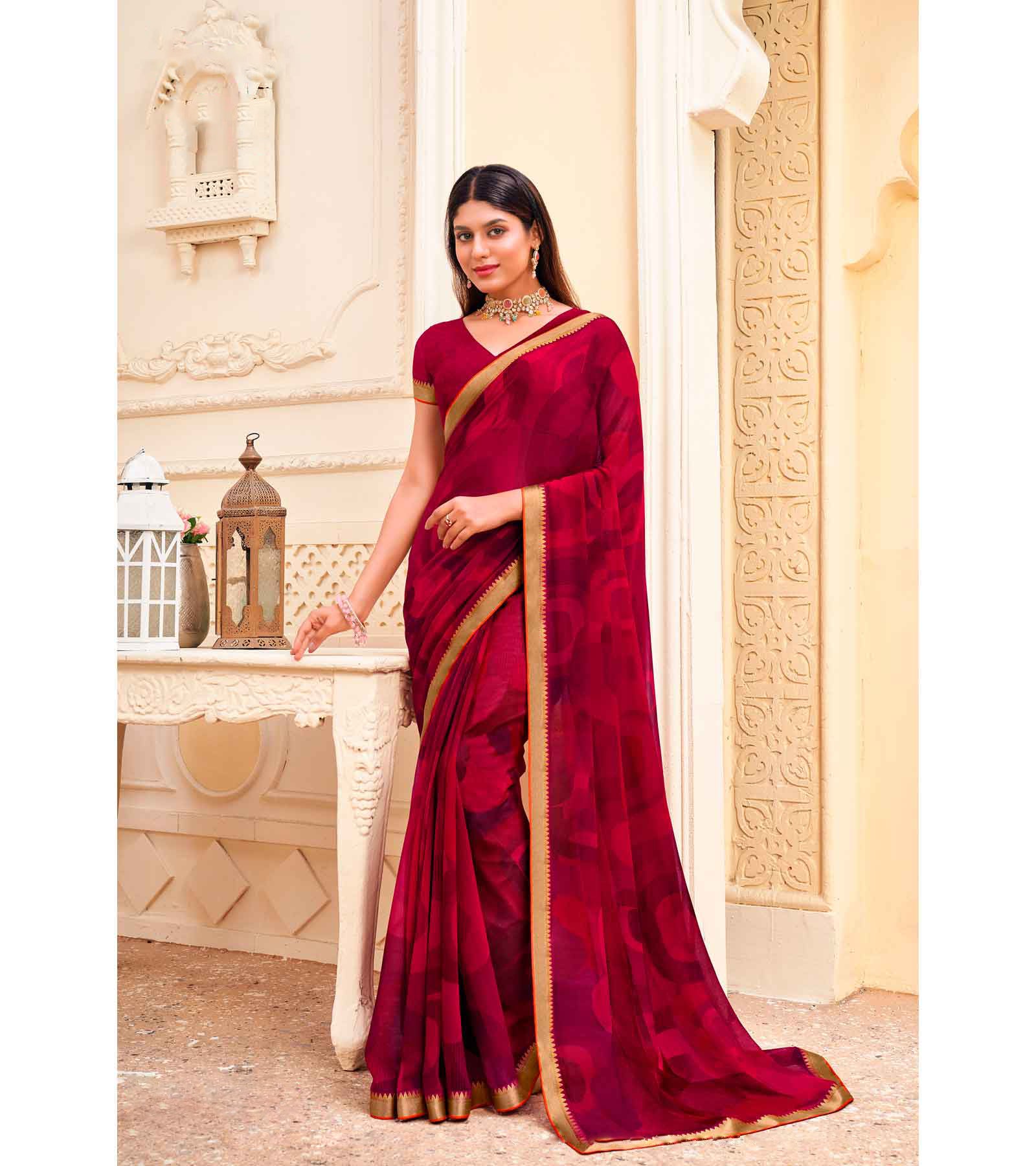 Laxmipati Cheeku 8040 C/C Georgette Maroon Sarees