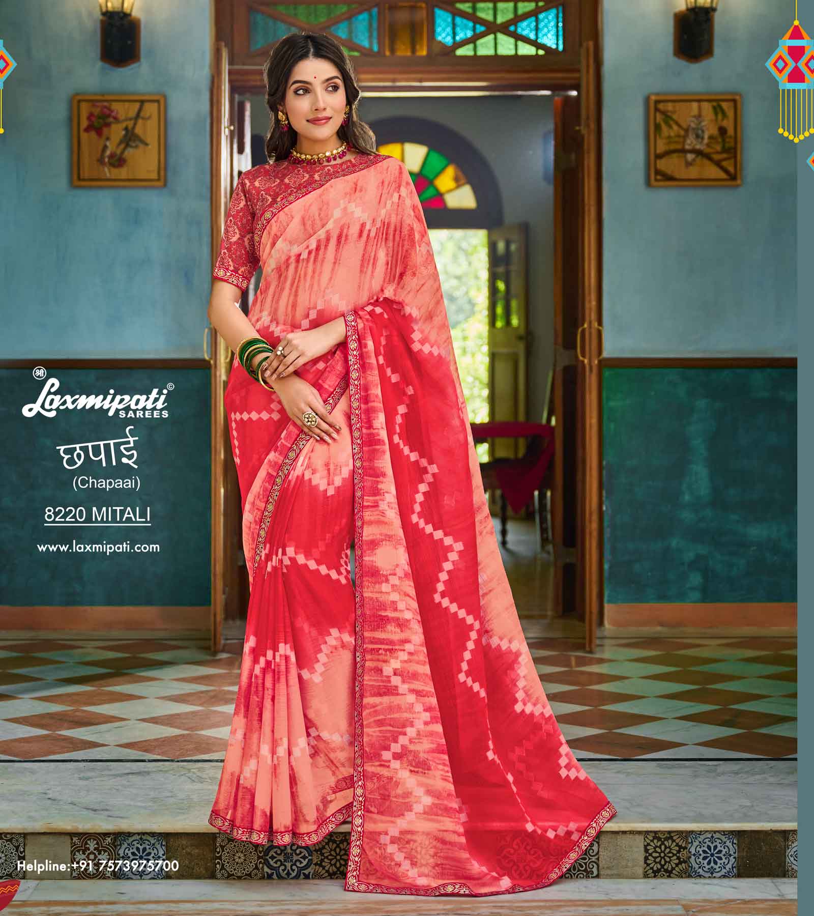 Laxmipati Chapaai 8220 Chiffon Butti Tomato Saree