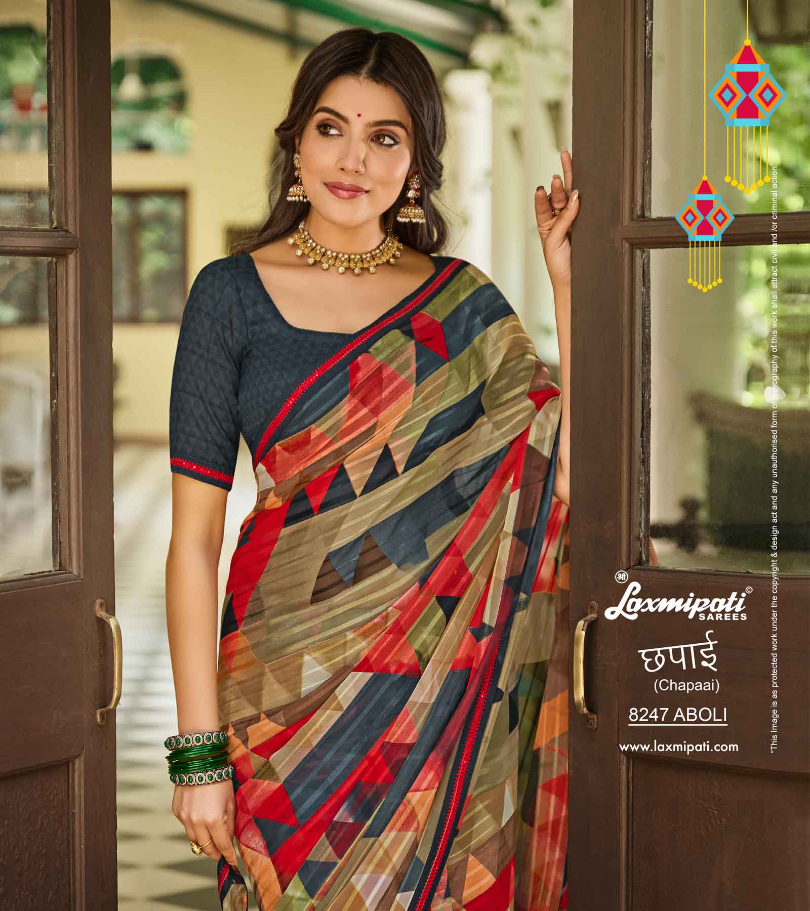 Laxmipati Chapaai 8247 Satin Patti Multicolor Saree