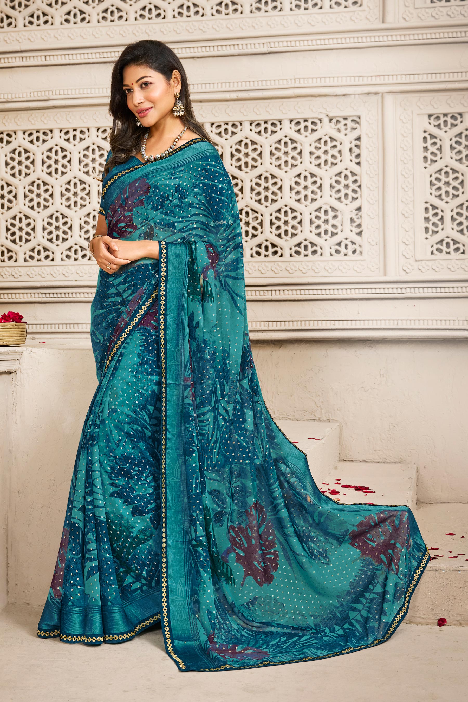 Laxmipati Balushahi 8284 Georgette Satin Border Rama Saree