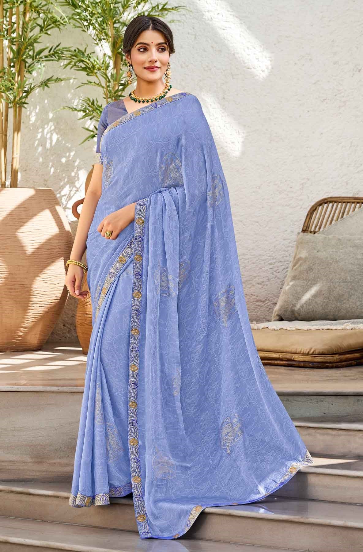 Laxmipati Chhabili 8418 Silk Chiffon Sky Blue Saree