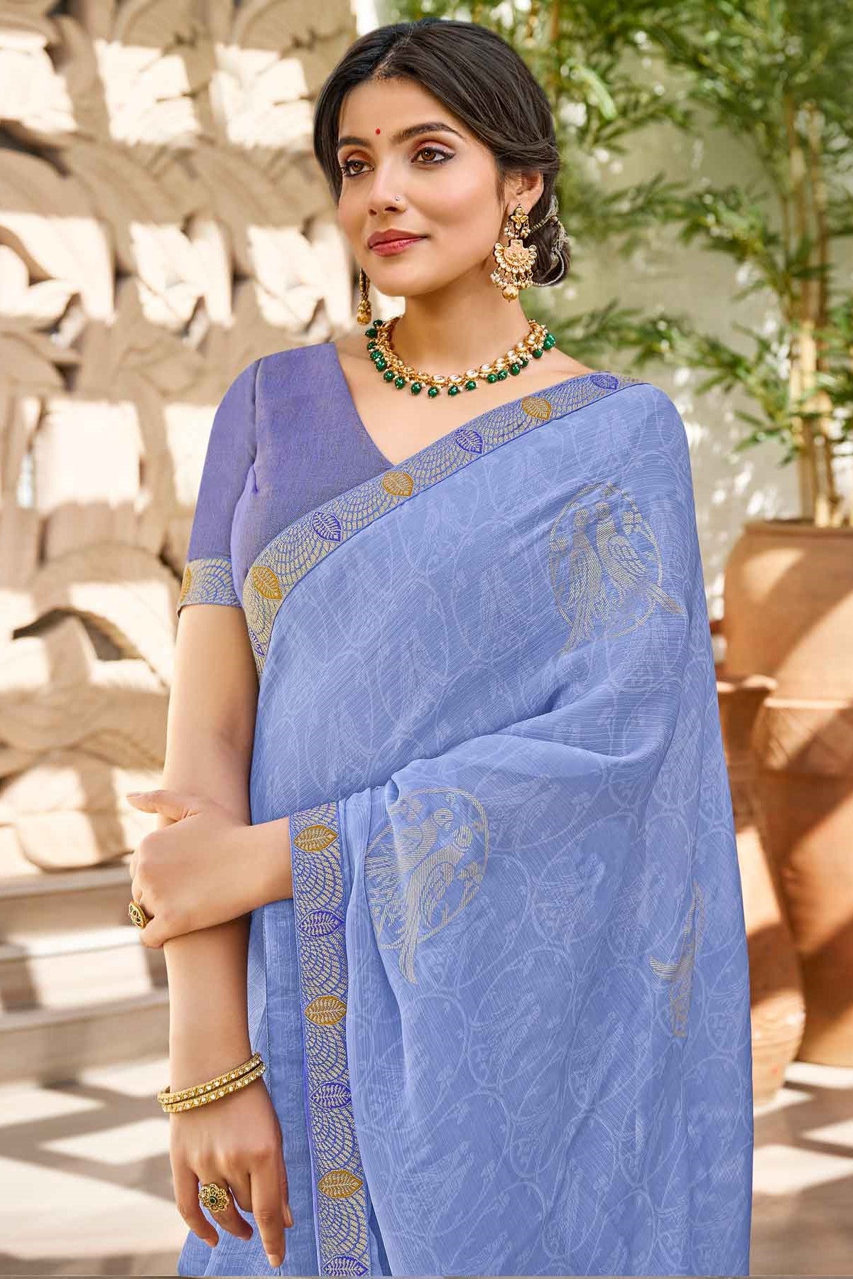 Laxmipati Chhabili 8418 Silk Chiffon Sky Blue Saree