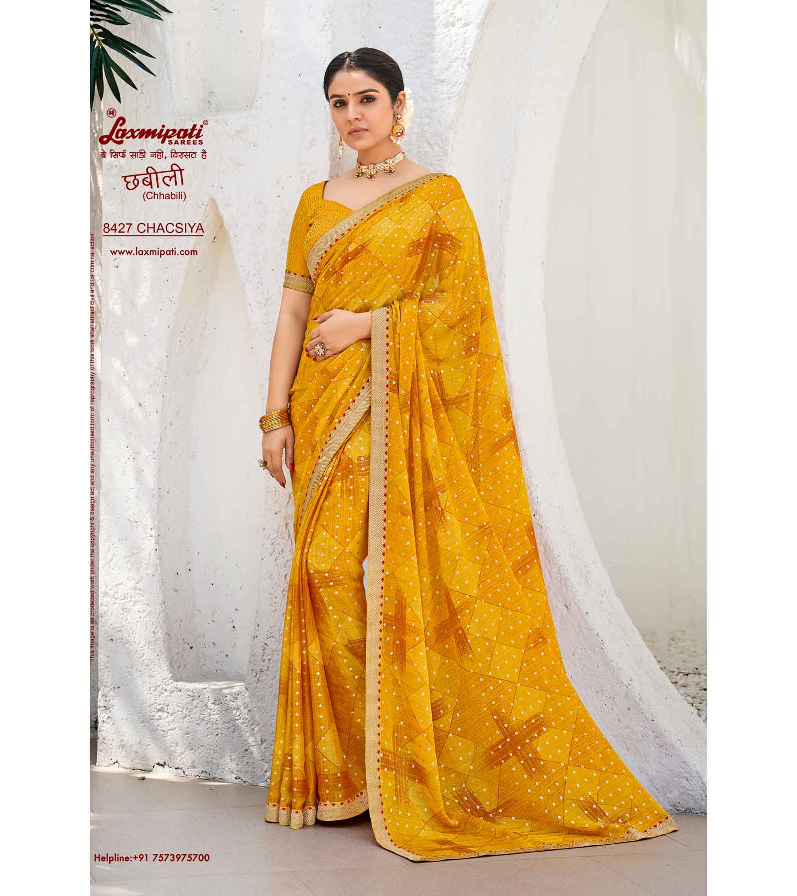 Laxmipati Chhabili 8427 Satin Chiffon Mustard Saree