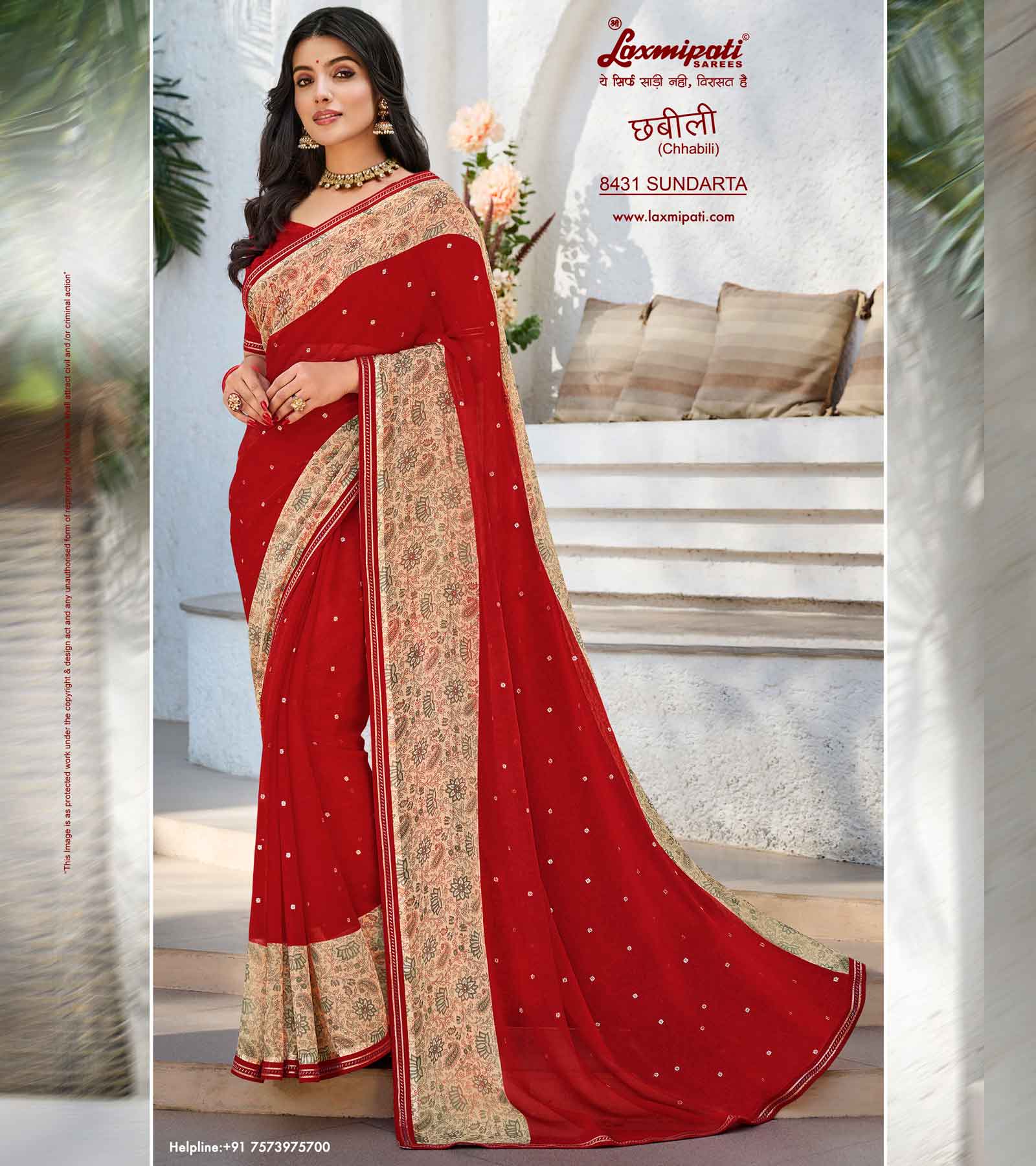 Laxmipati Chhabili 8431 Chiffon with Satin Patta Maroon Saree