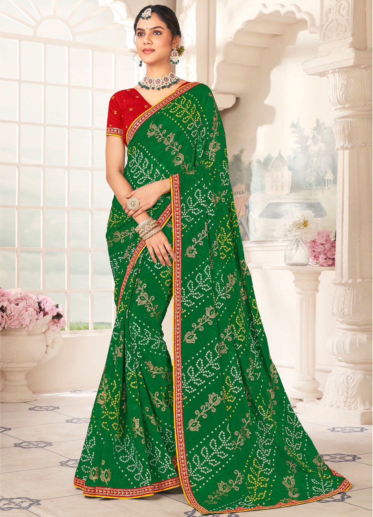 Laxmipati Gharaana 8448 Chiffon Green Saree