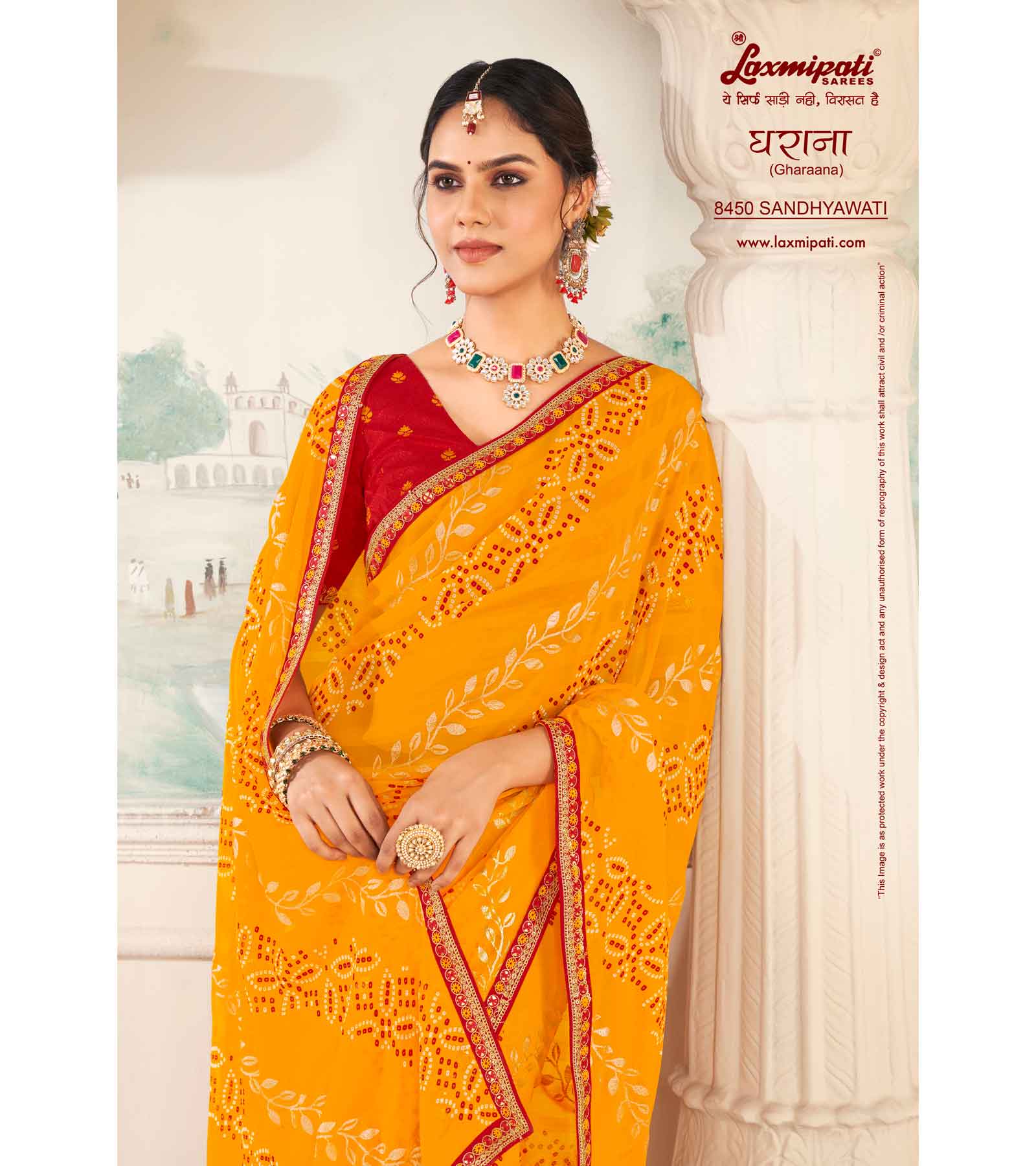 Laxmipati Gharaana 8450 Chiffon Gold Saree