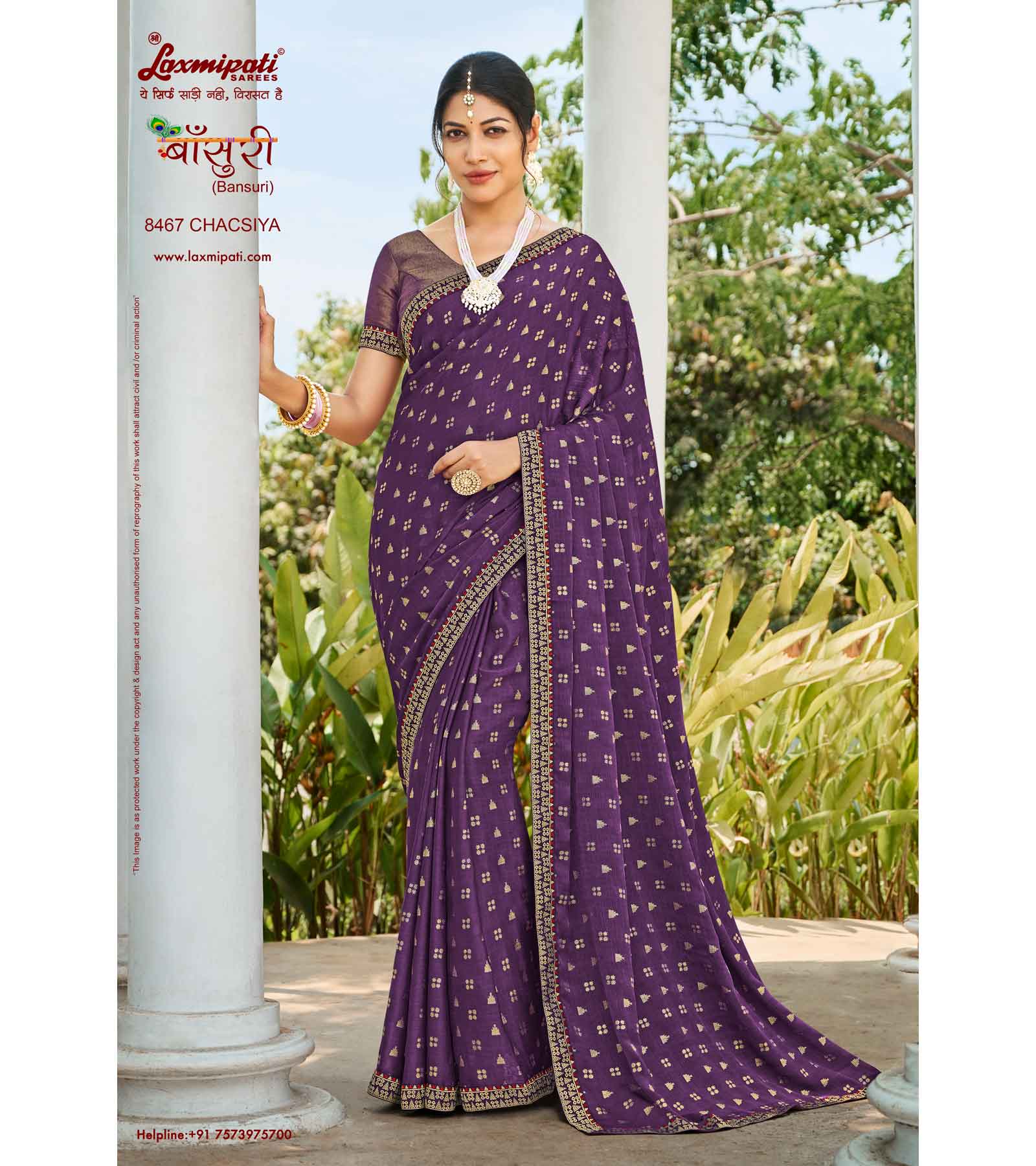 Laxmipati Bansuri 8467 Satin Chiffon Lavender Saree