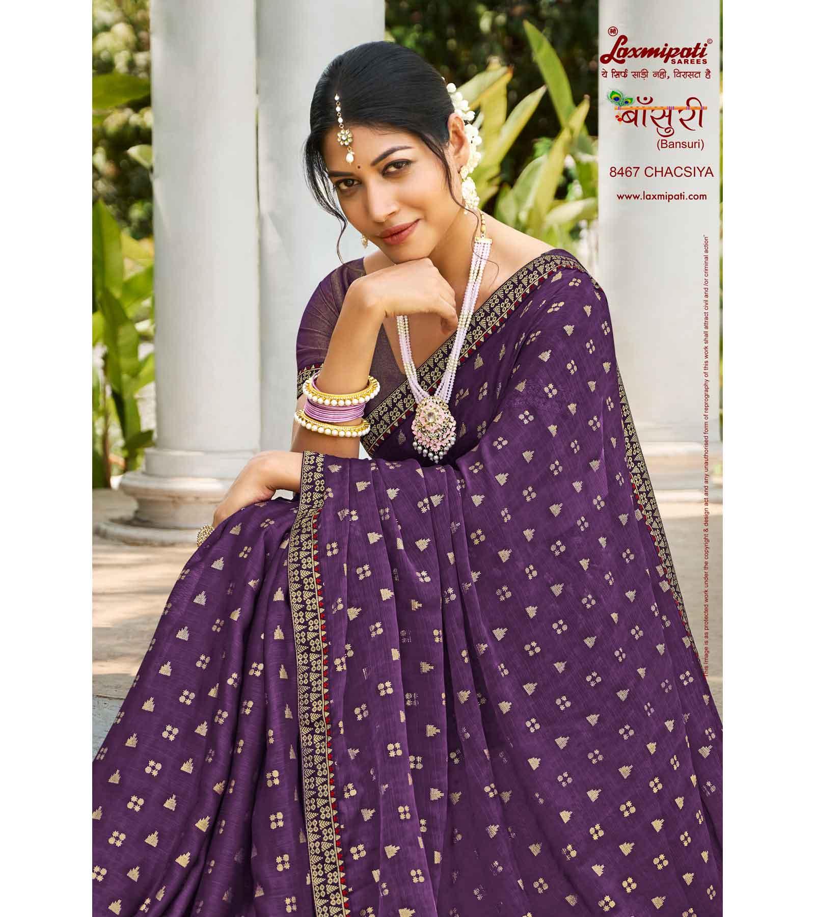Laxmipati Bansuri 8467 Satin Chiffon Lavender Saree