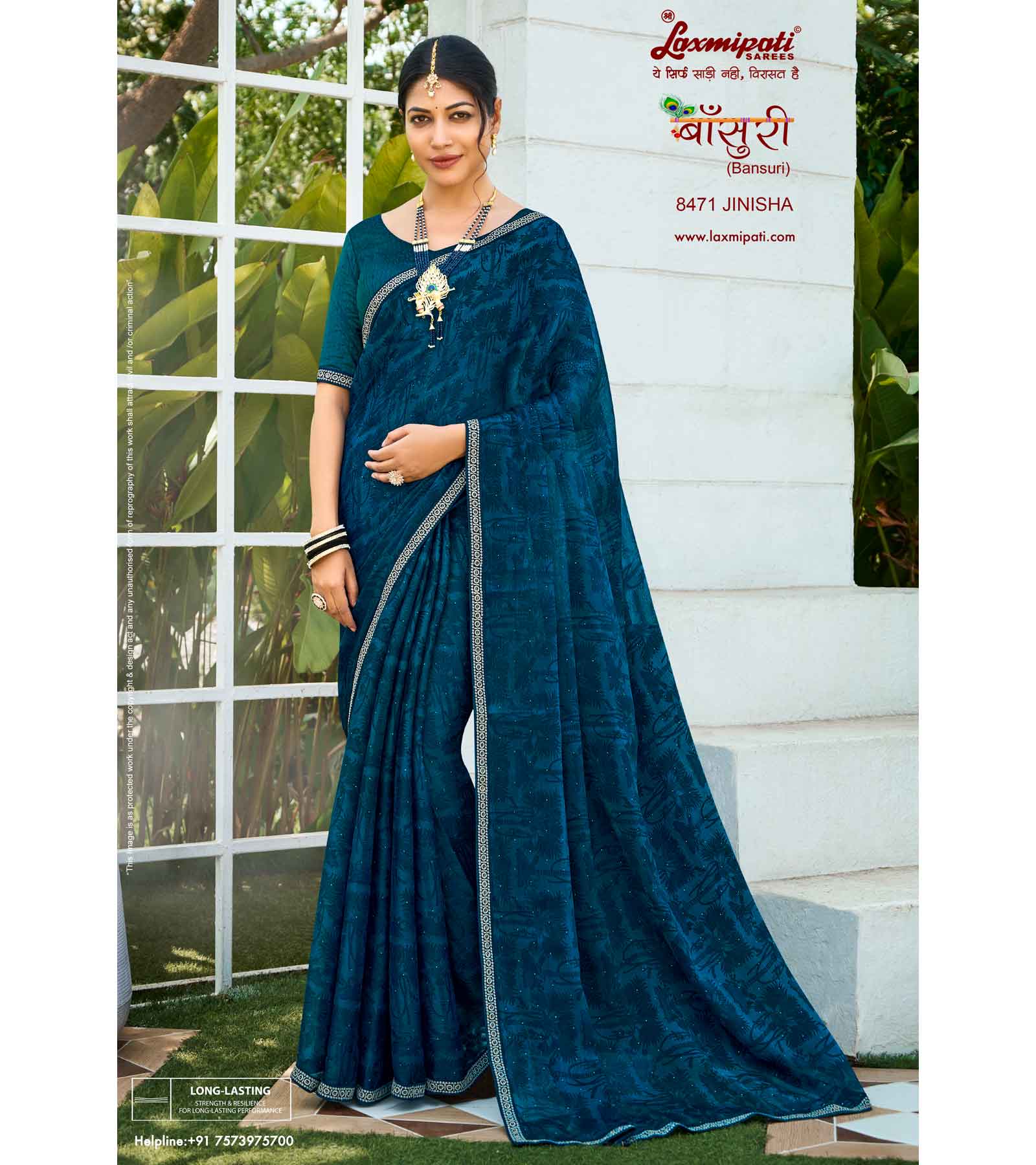 Laxmipati Bansuri 8471 Satin Chiffon Navy Blue Saree