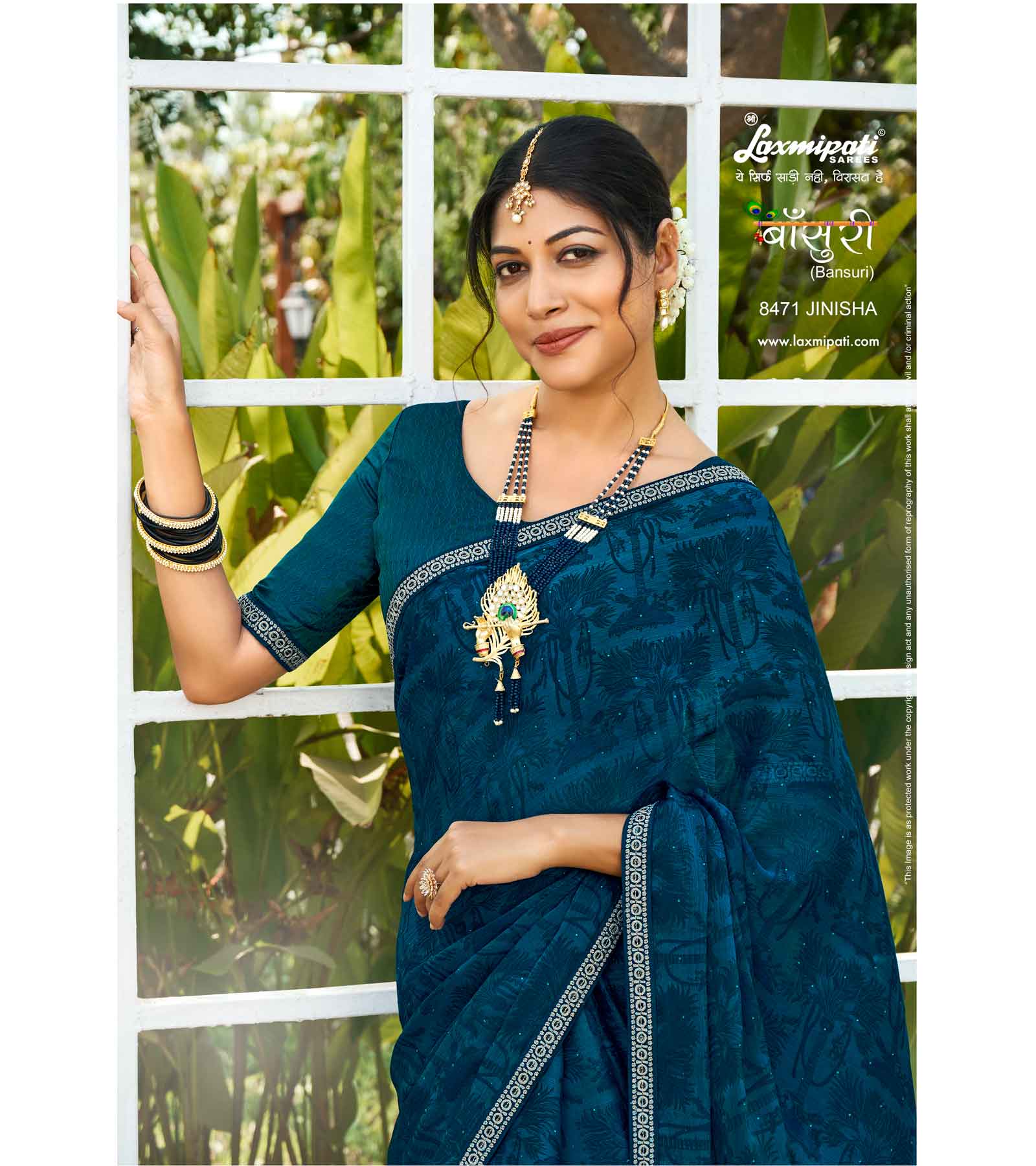 Laxmipati Bansuri 8471 Satin Chiffon Navy Blue Saree