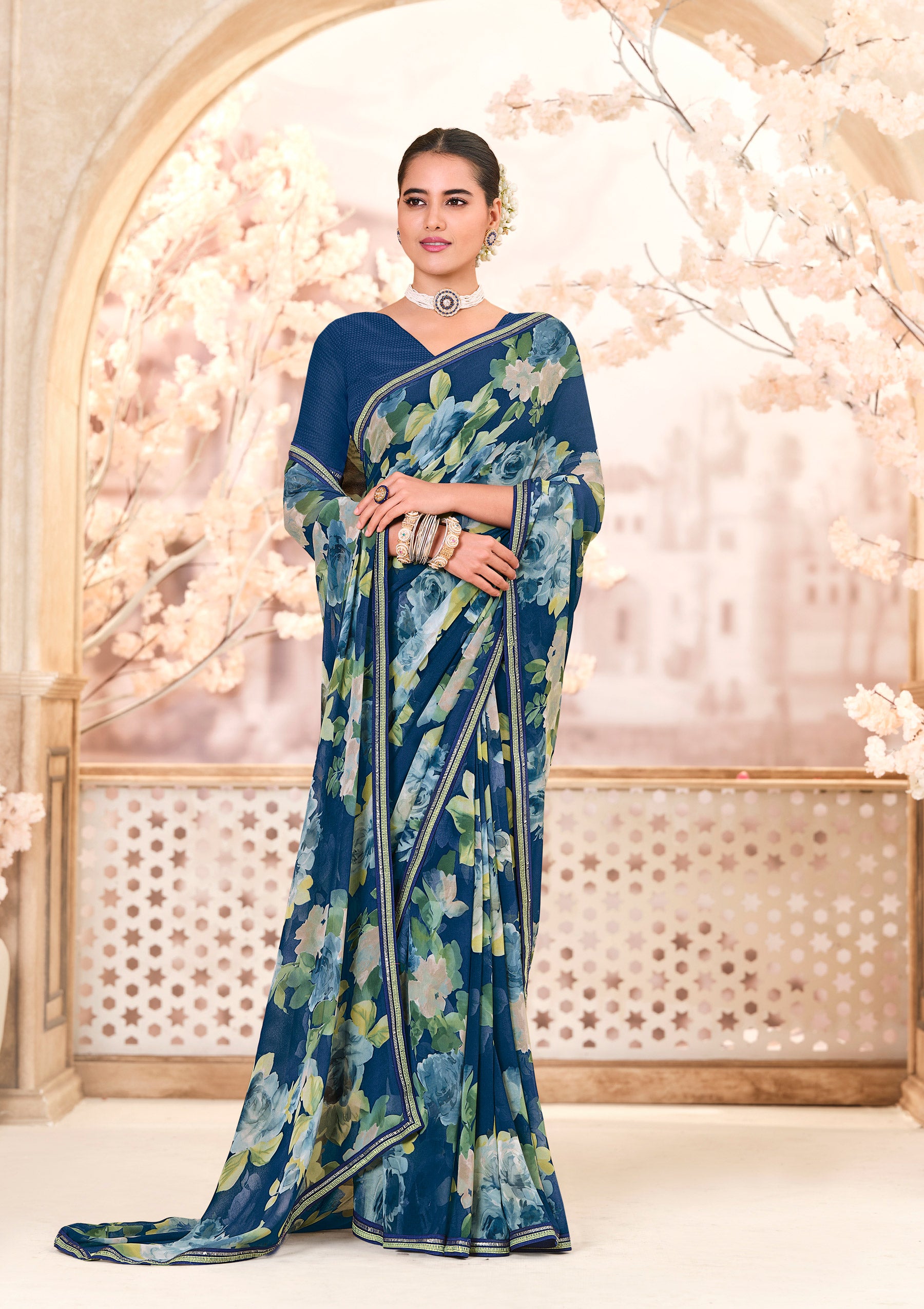 Ready to Wear Laxmipati Kitkat 8529 Georgette Blue Saree