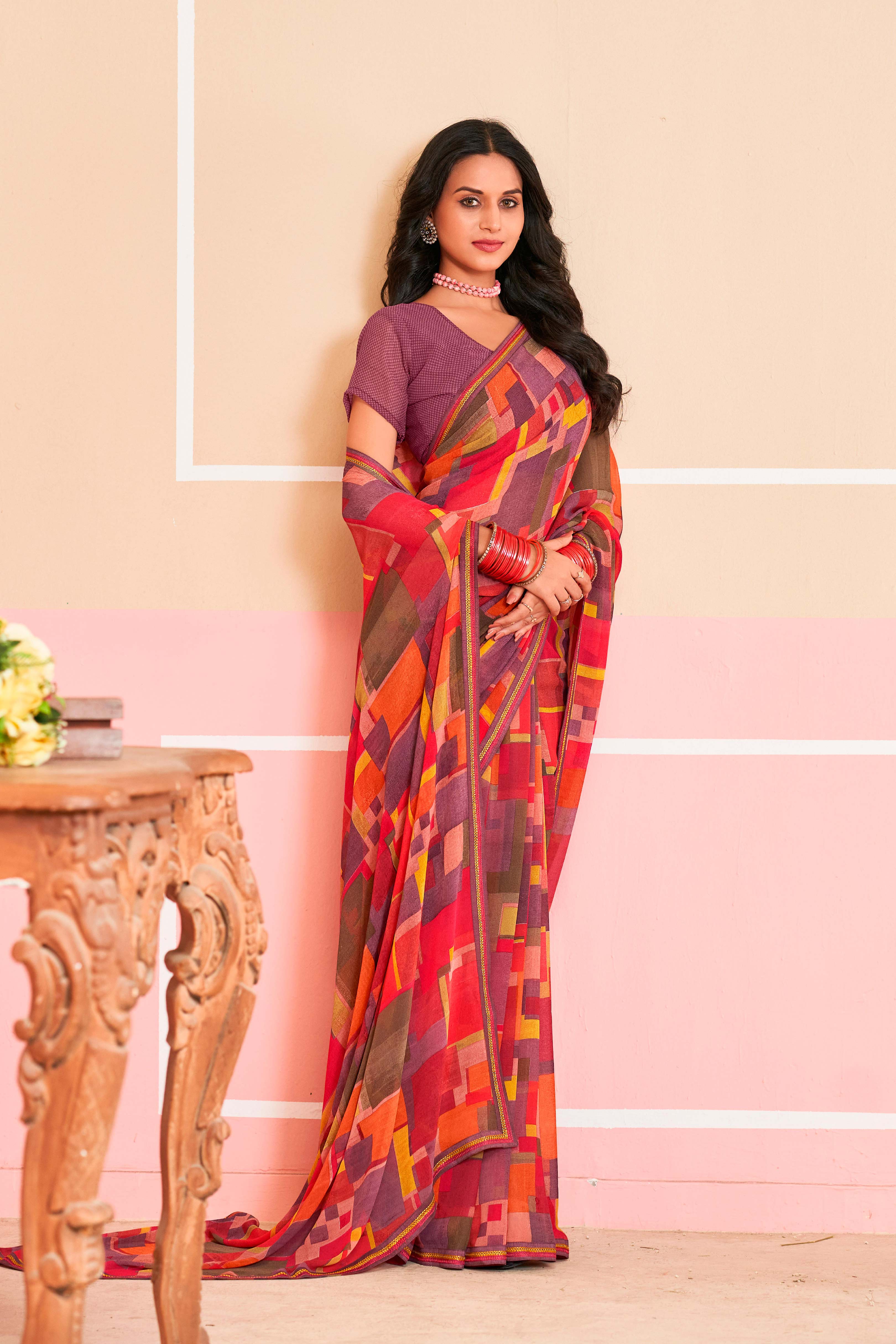 Laxmipati Honey Bunny Geometric Printed Saree in Multicolor with Unstitched Blouse