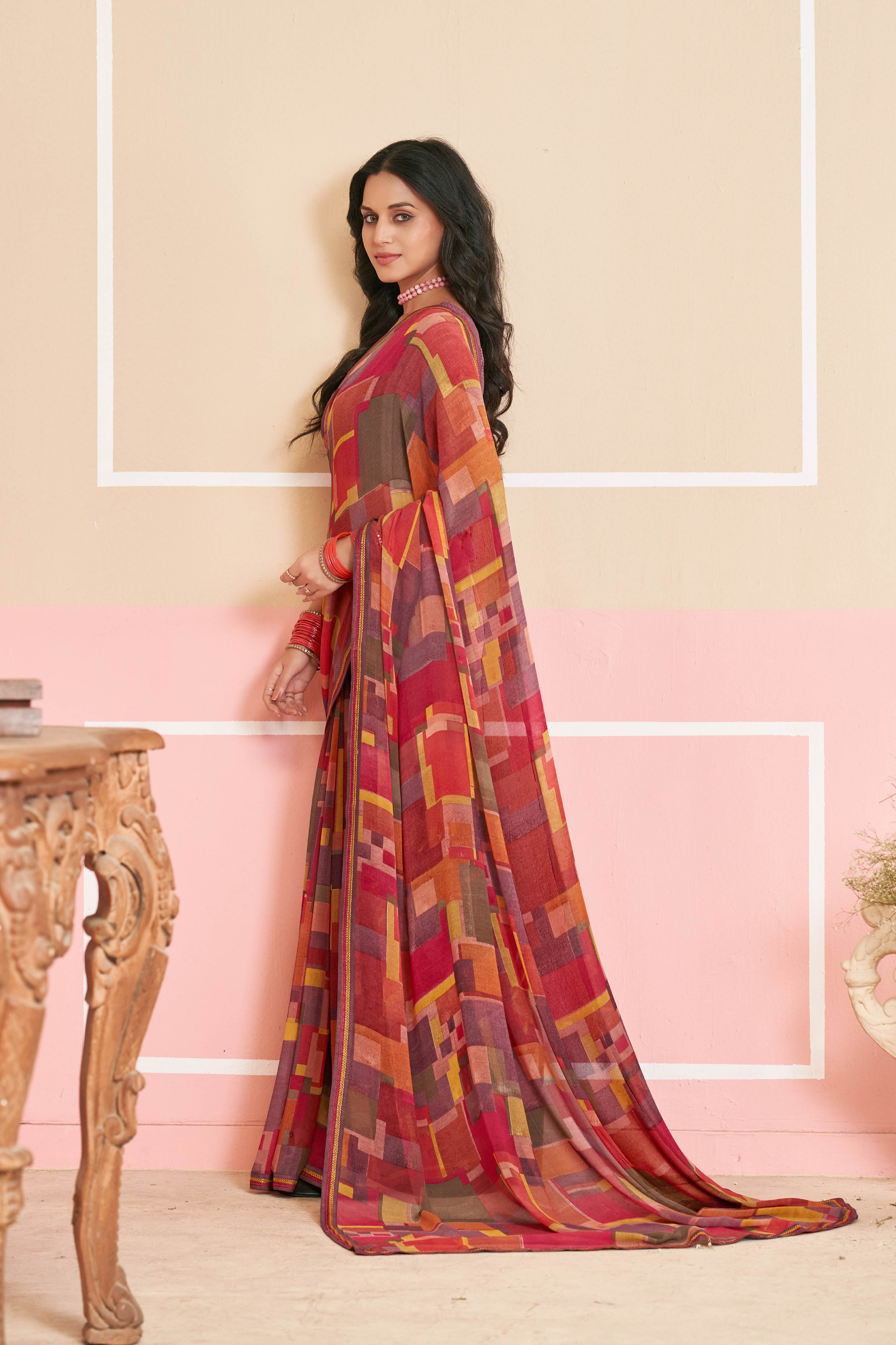 Laxmipati Honey Bunny Geometric Printed Saree in Multicolor with Unstitched Blouse