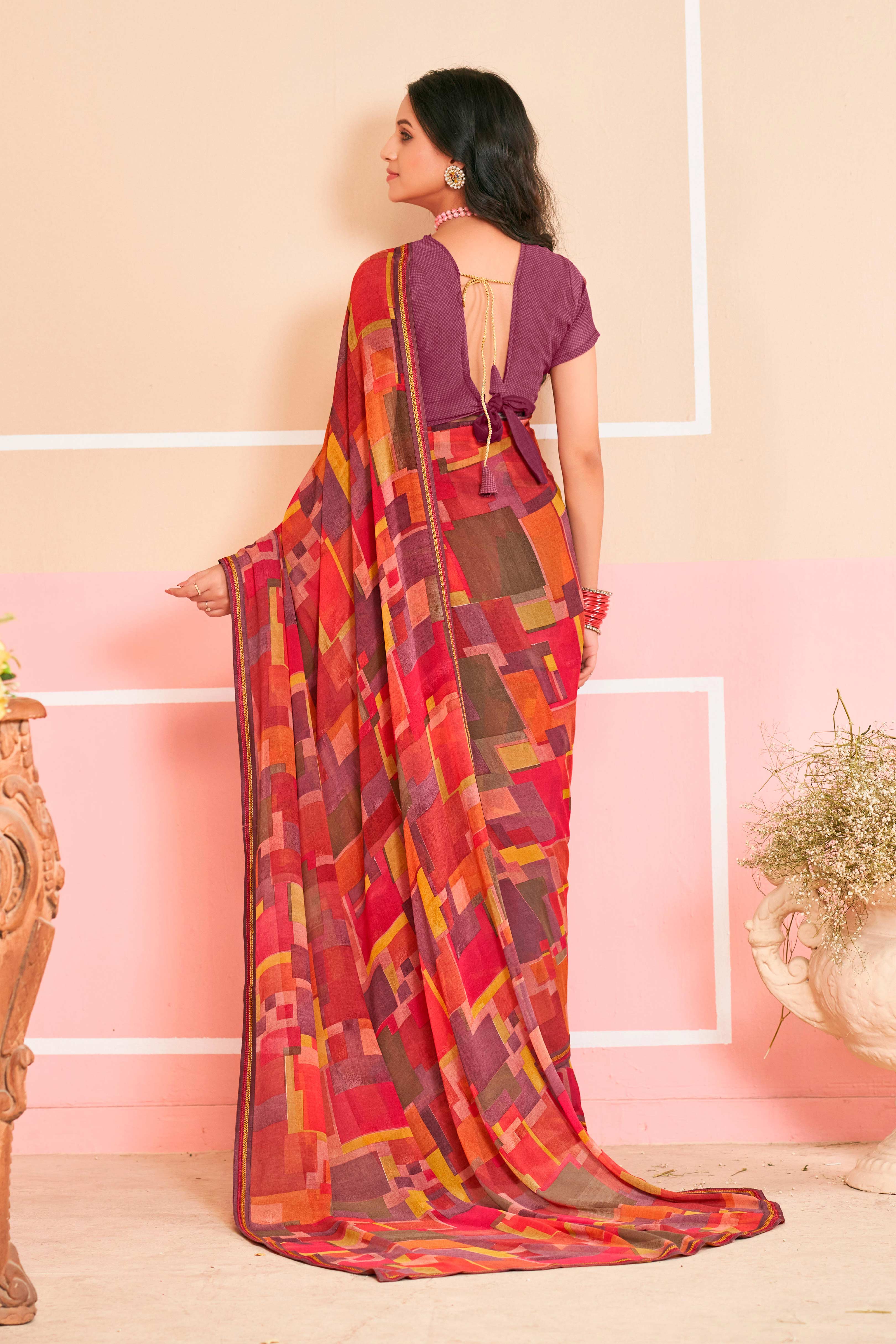 Laxmipati Honey Bunny Geometric Printed Saree in Multicolor with Unstitched Blouse