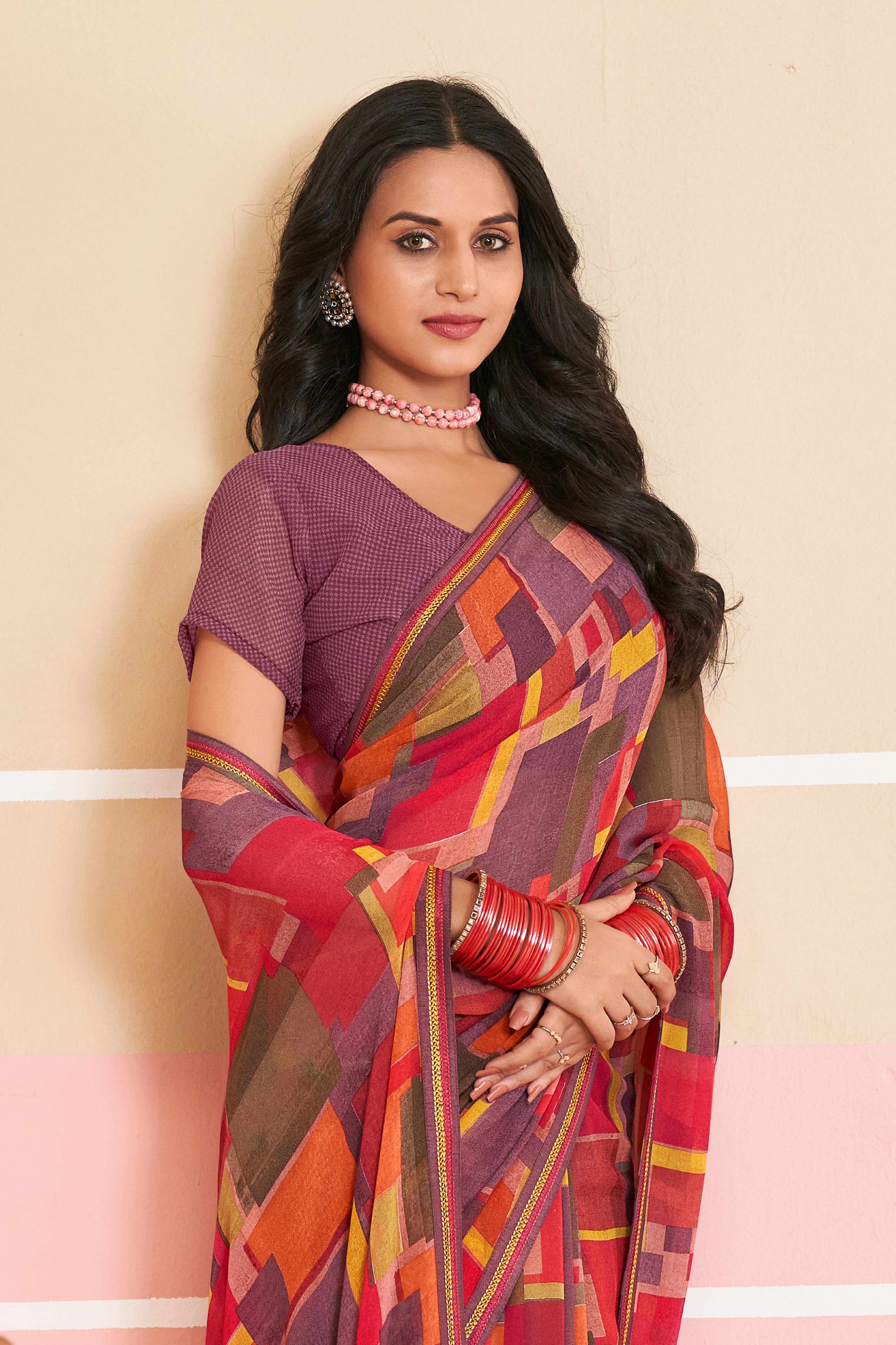 Laxmipati Honey Bunny Geometric Printed Saree in Multicolor with Unstitched Blouse