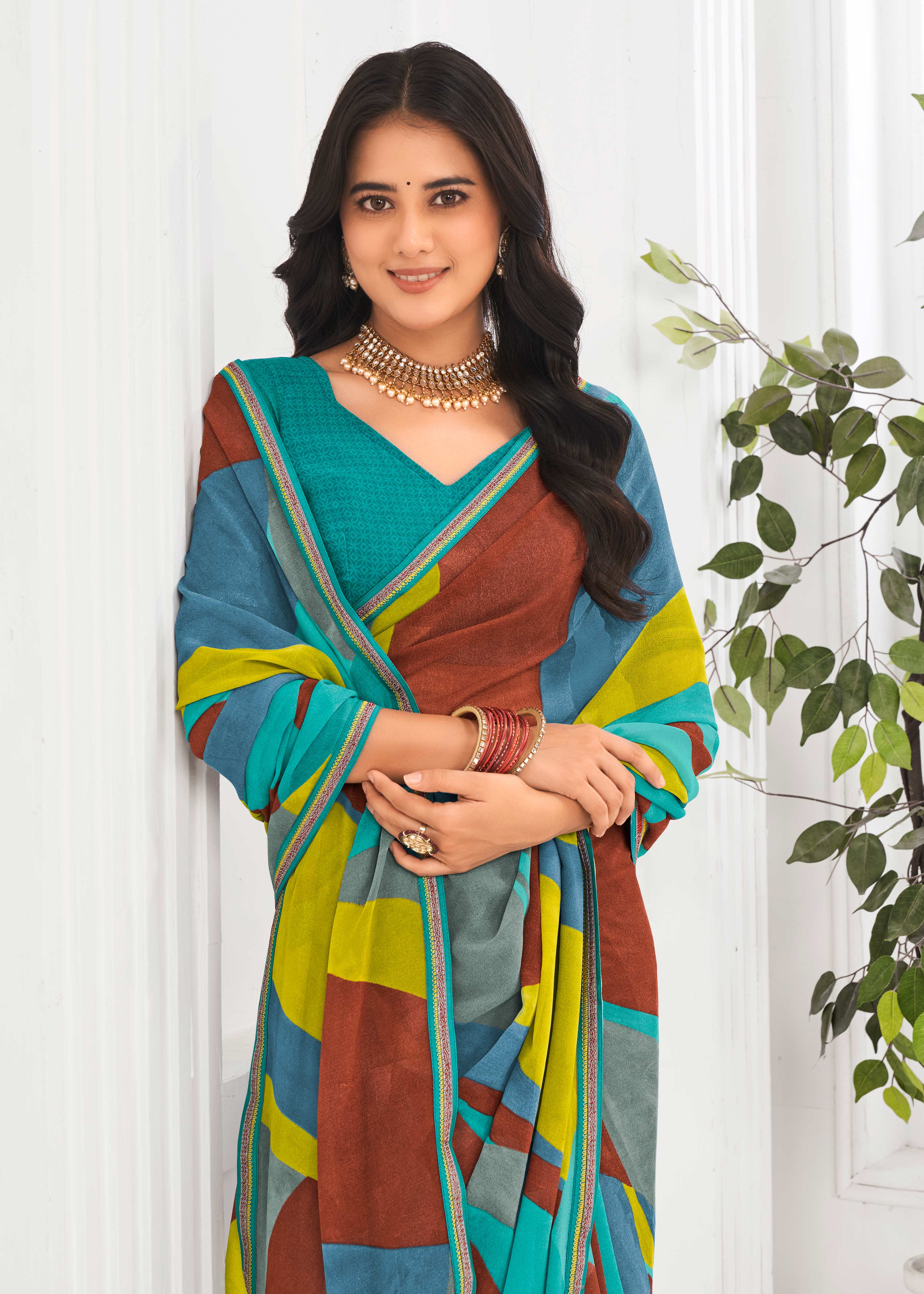 Laxmipati Jaayaphal Multicolor Abstract Georgette Printed Saree