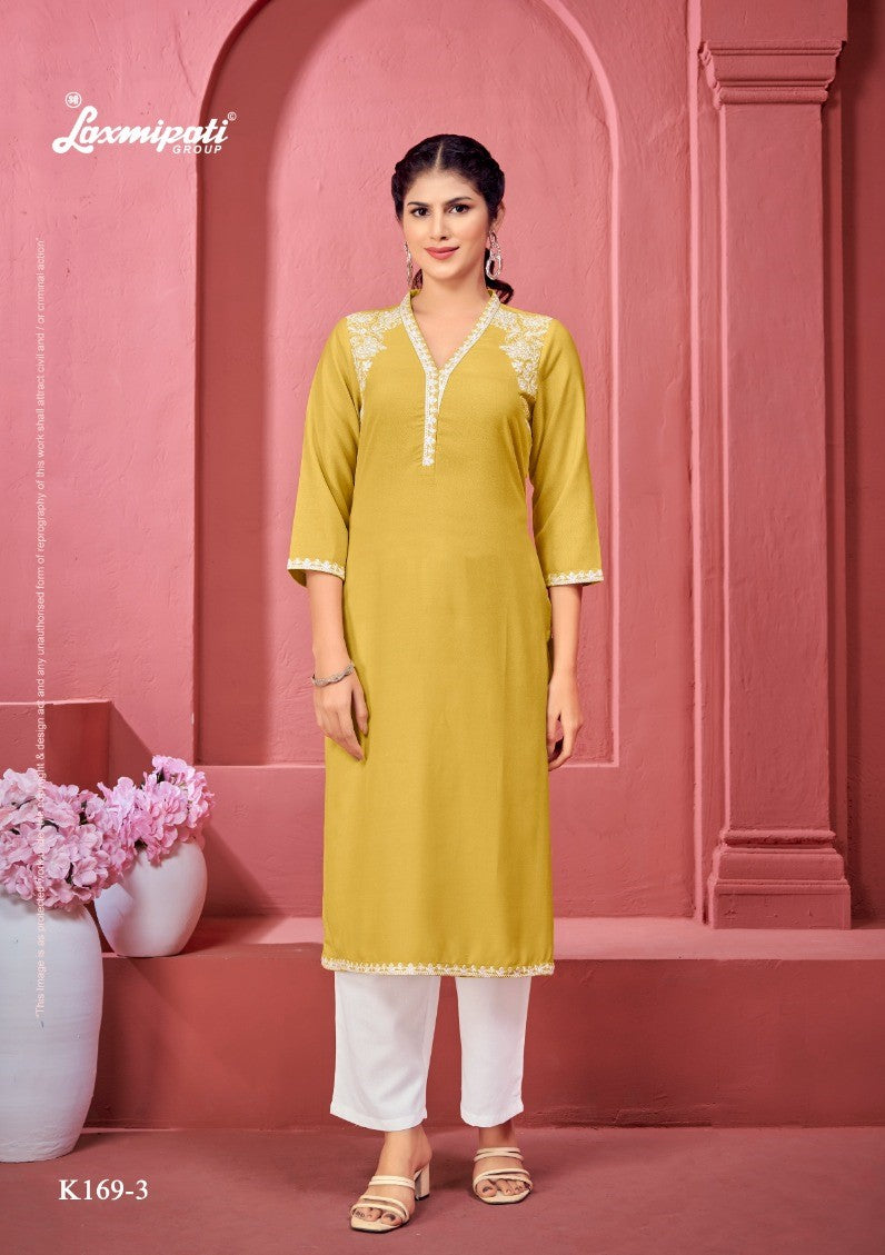 Laxmipati K169-3 Spun Cotton Base Yellow Kurti