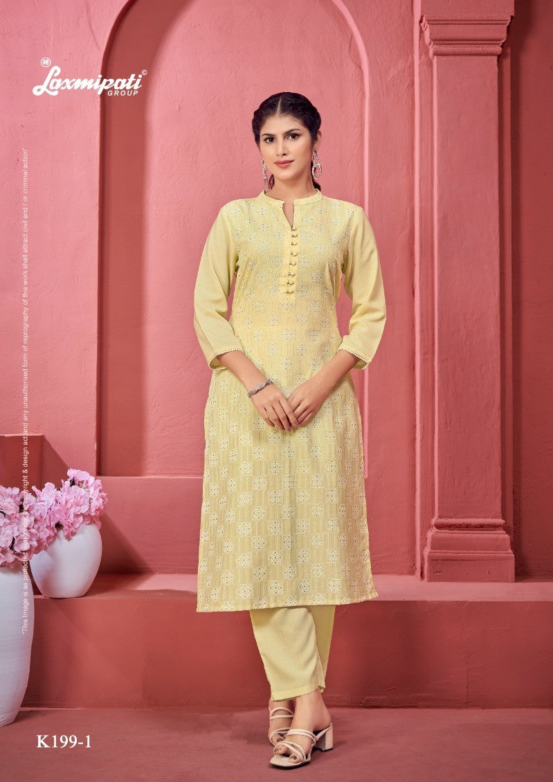 Laxmipati K199-1 Spun Cotton Base Beige Kurti With Pant