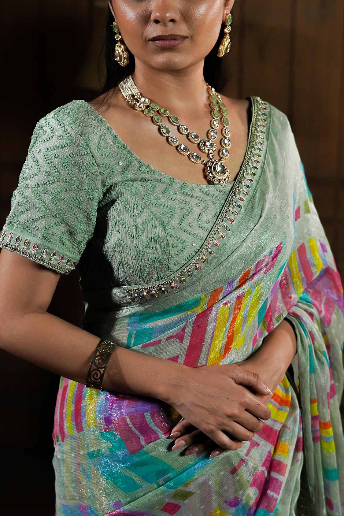 Laxmipati Ishita Pastel Green Abstract Printed Silk Saree