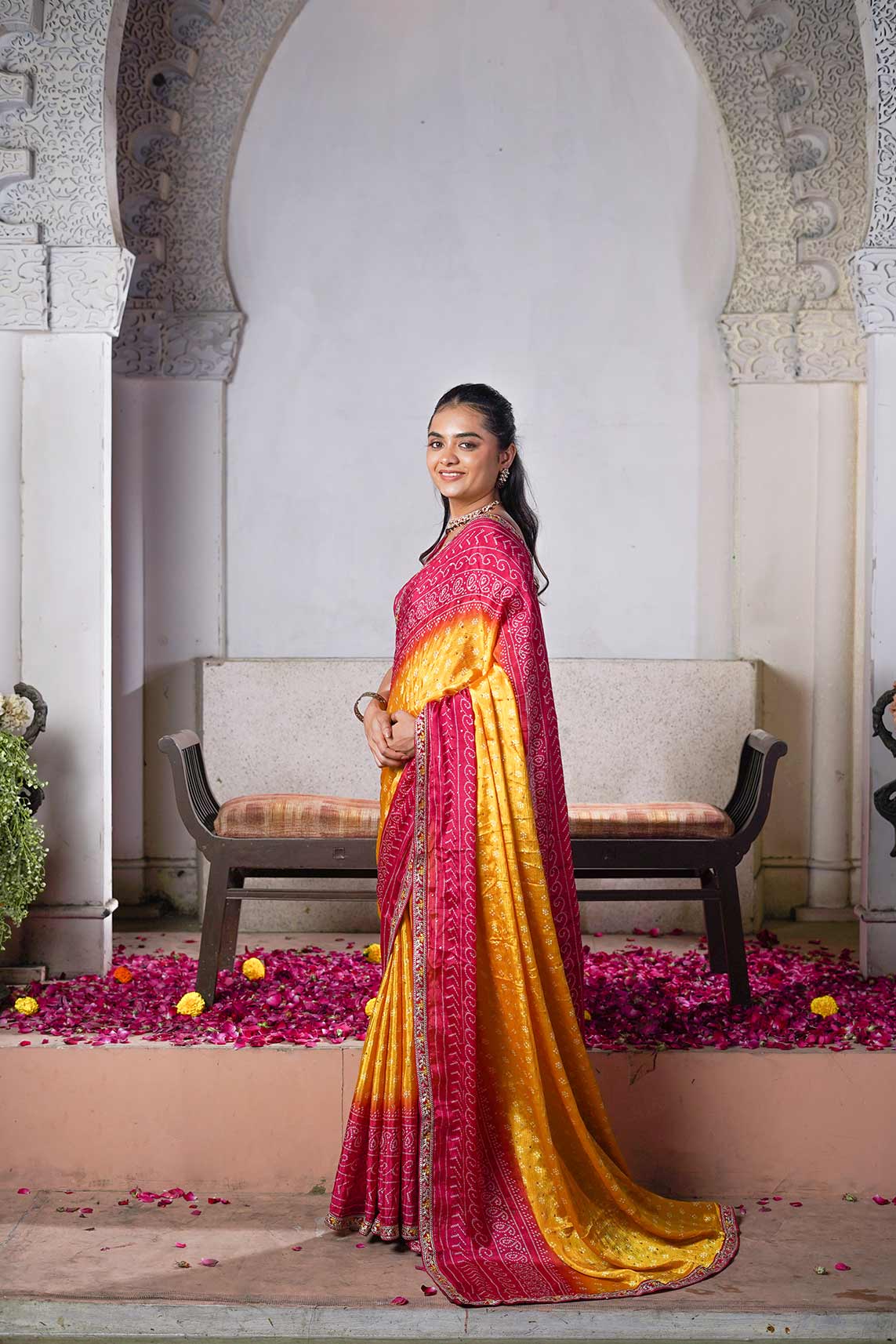 Laxmipati Ishita Mustard Floral Printed Silk Saree