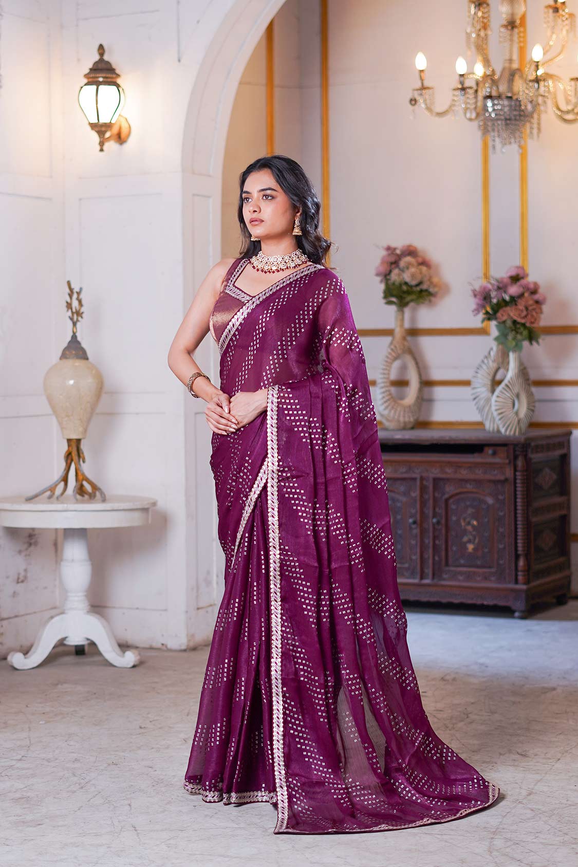 Laxmipati Anaya Wine Silk Saree with Geometric Prints