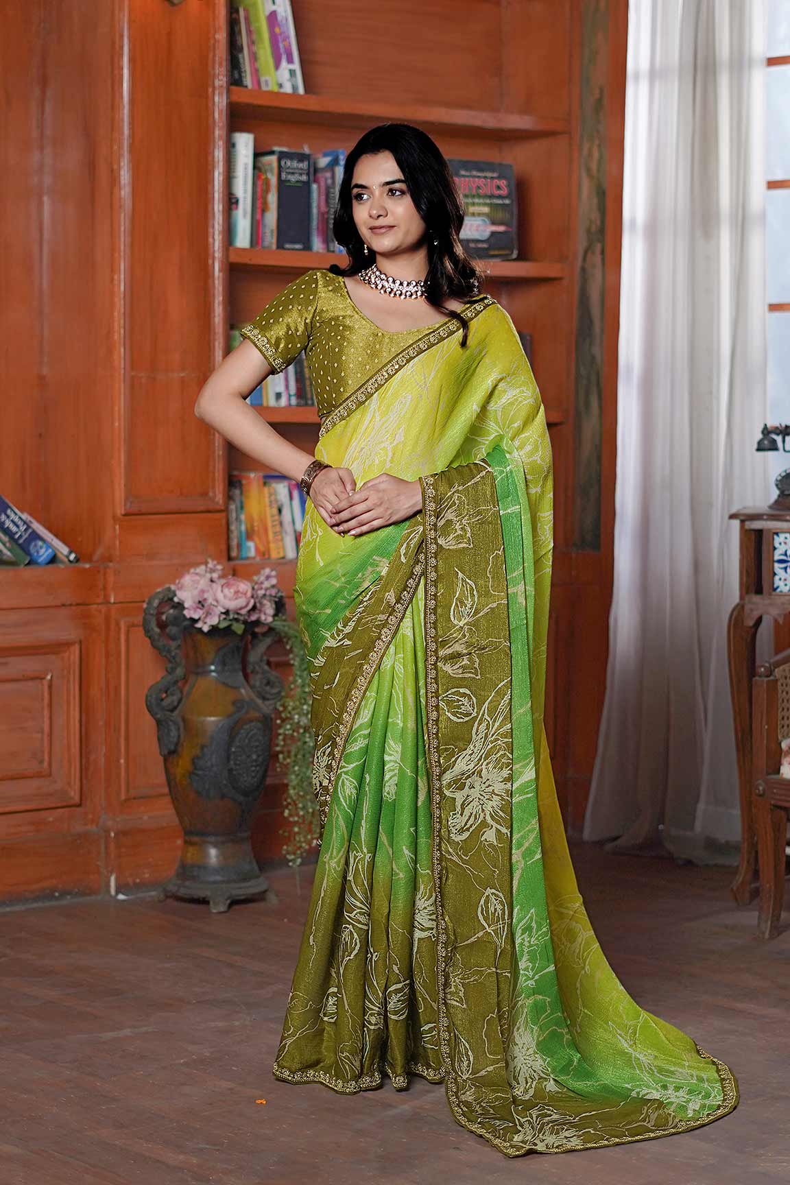 Laxmipati Ishita Green Floral Printed Silk Saree