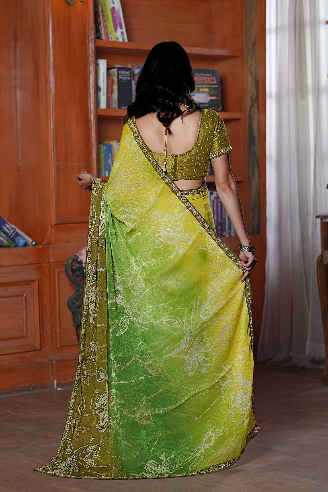 Laxmipati Ishita Green Floral Printed Silk Saree