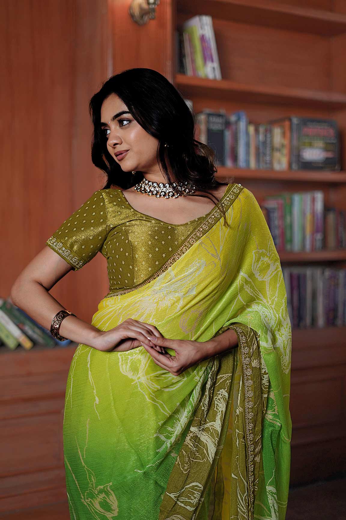 Laxmipati Ishita Green Floral Printed Silk Saree