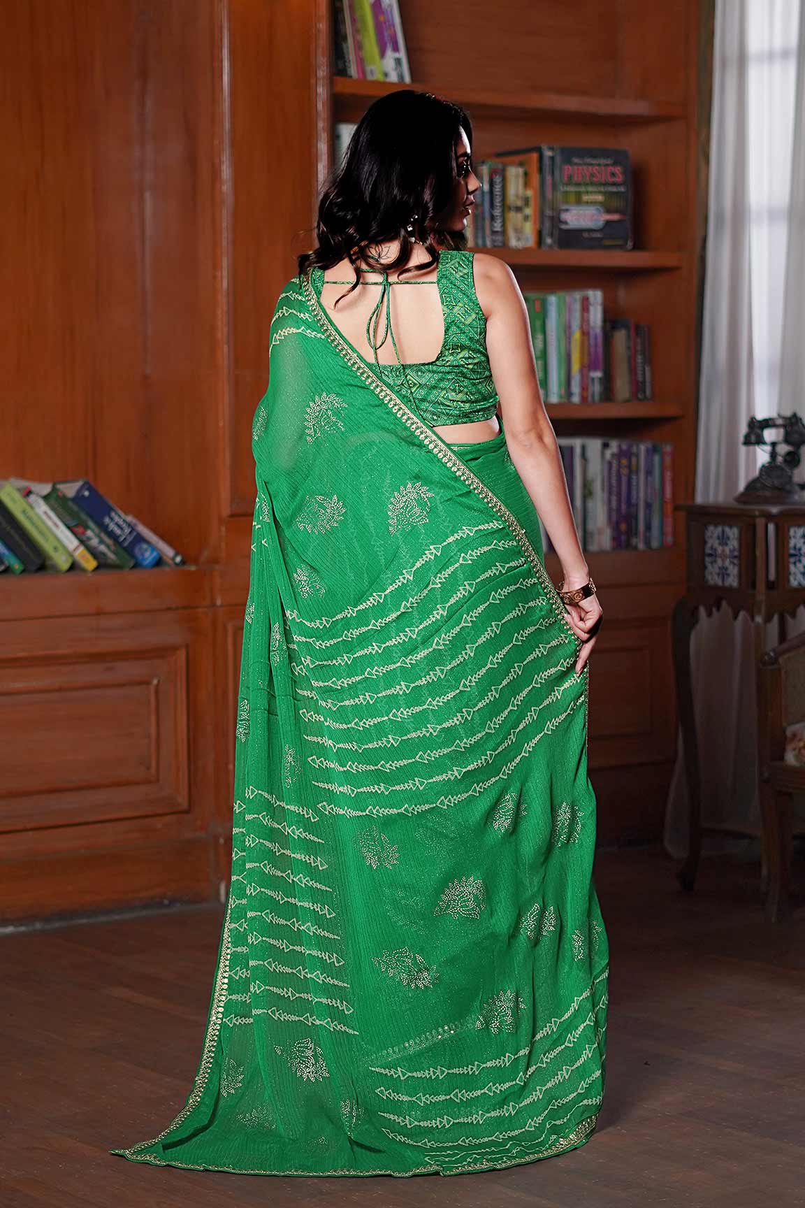 Laxmipati Anaya Green Chiffon Saree with Geometric Prints