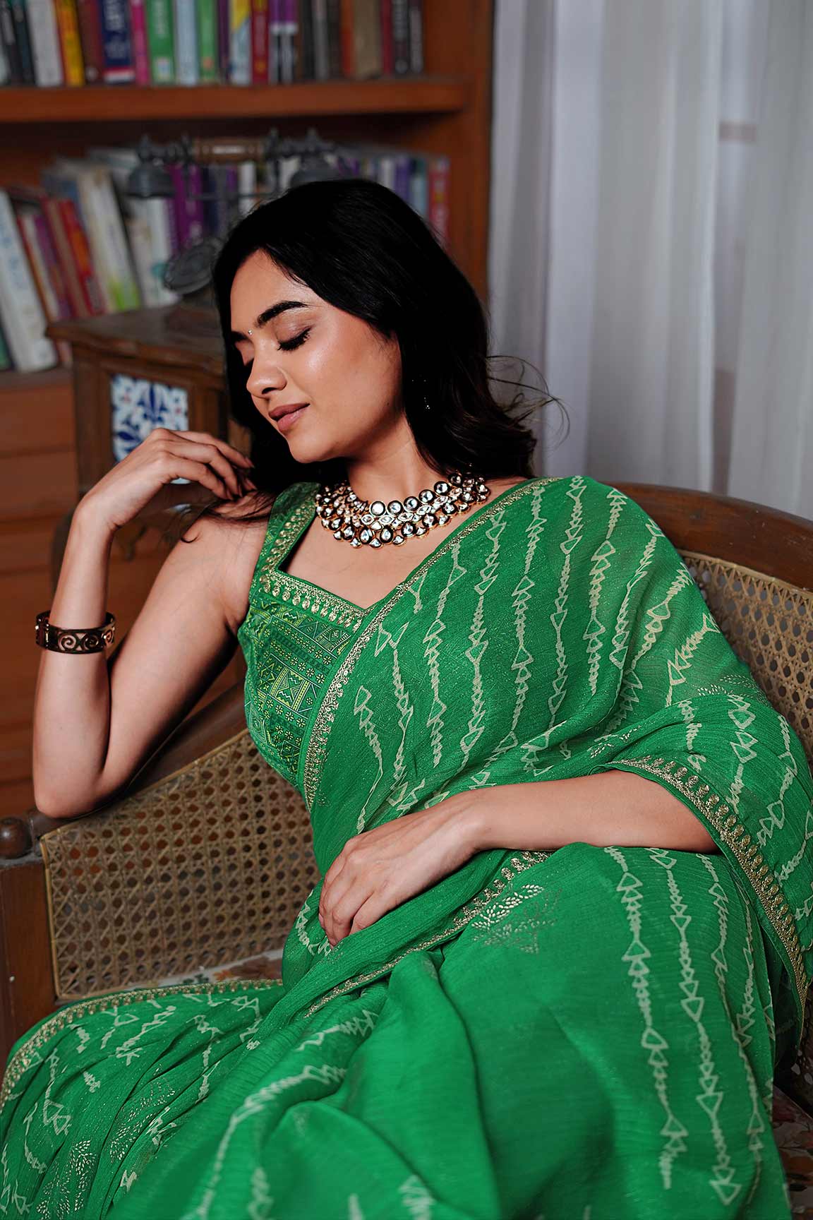 Laxmipati Anaya Green Chiffon Saree with Geometric Prints