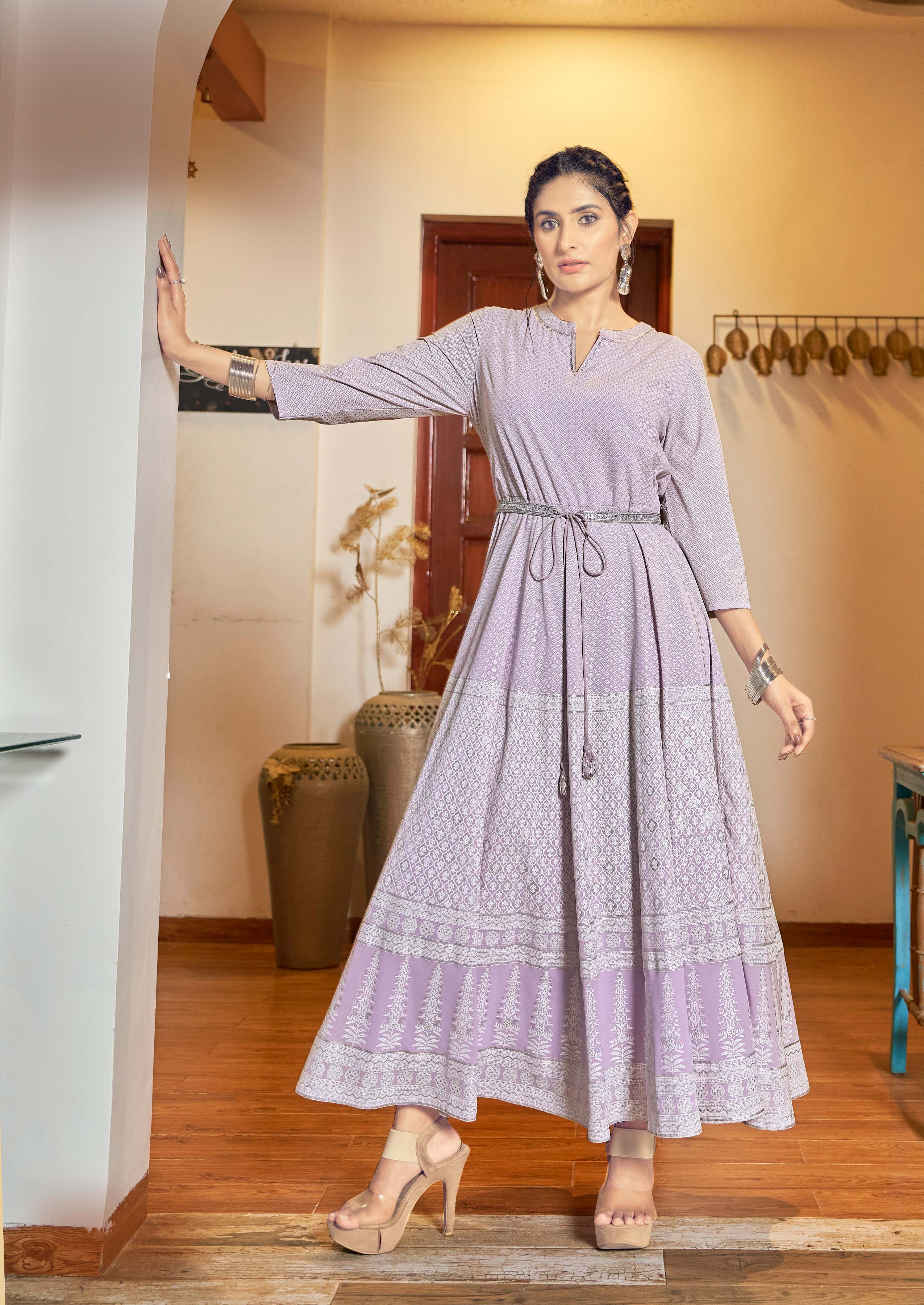 Laxmipati Hum Dum Floral Print Georgette Anarkali Kurta in Purple Color