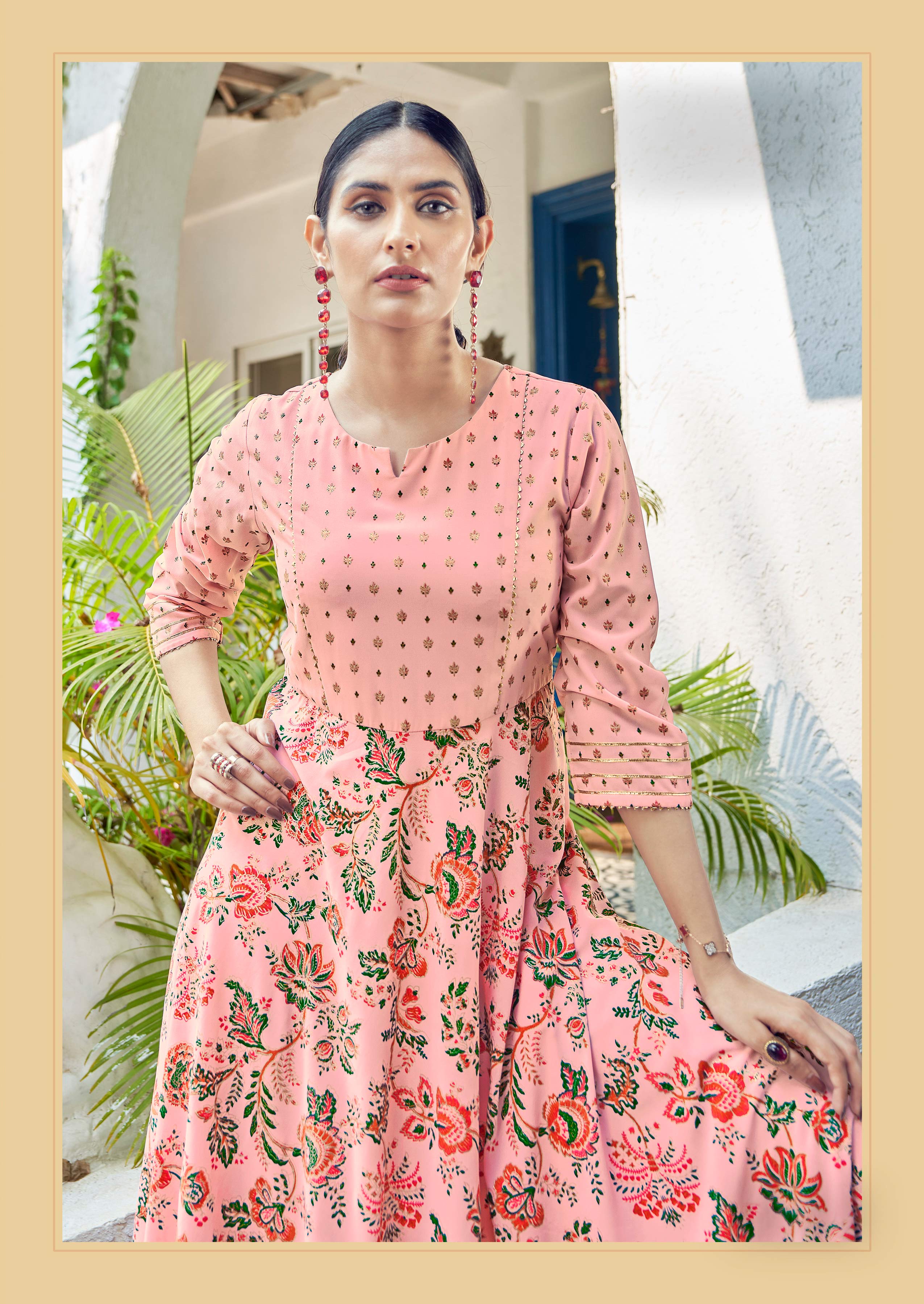 Laxmipati Hum Dum Floral Print Georgette Anarkali Kurta in Pink Color