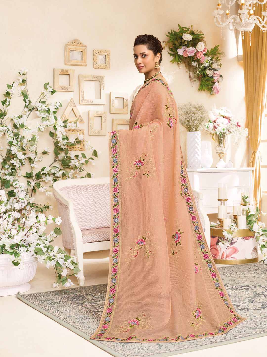 Laxmipati RaangSaaz Peach Tissue Saree with Floral Embroidery