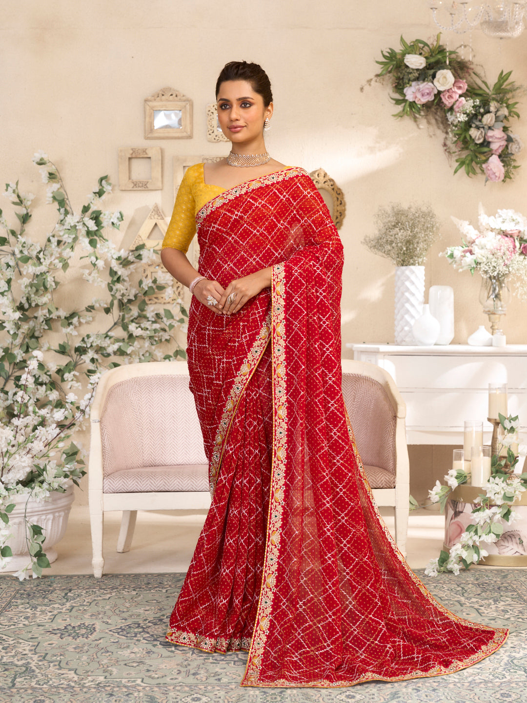 Laxmipati RaangSaaz Red Georgette Saree with Floral Embroidery