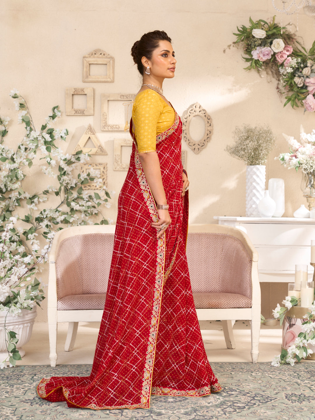 Laxmipati RaangSaaz Red Georgette Saree with Floral Embroidery