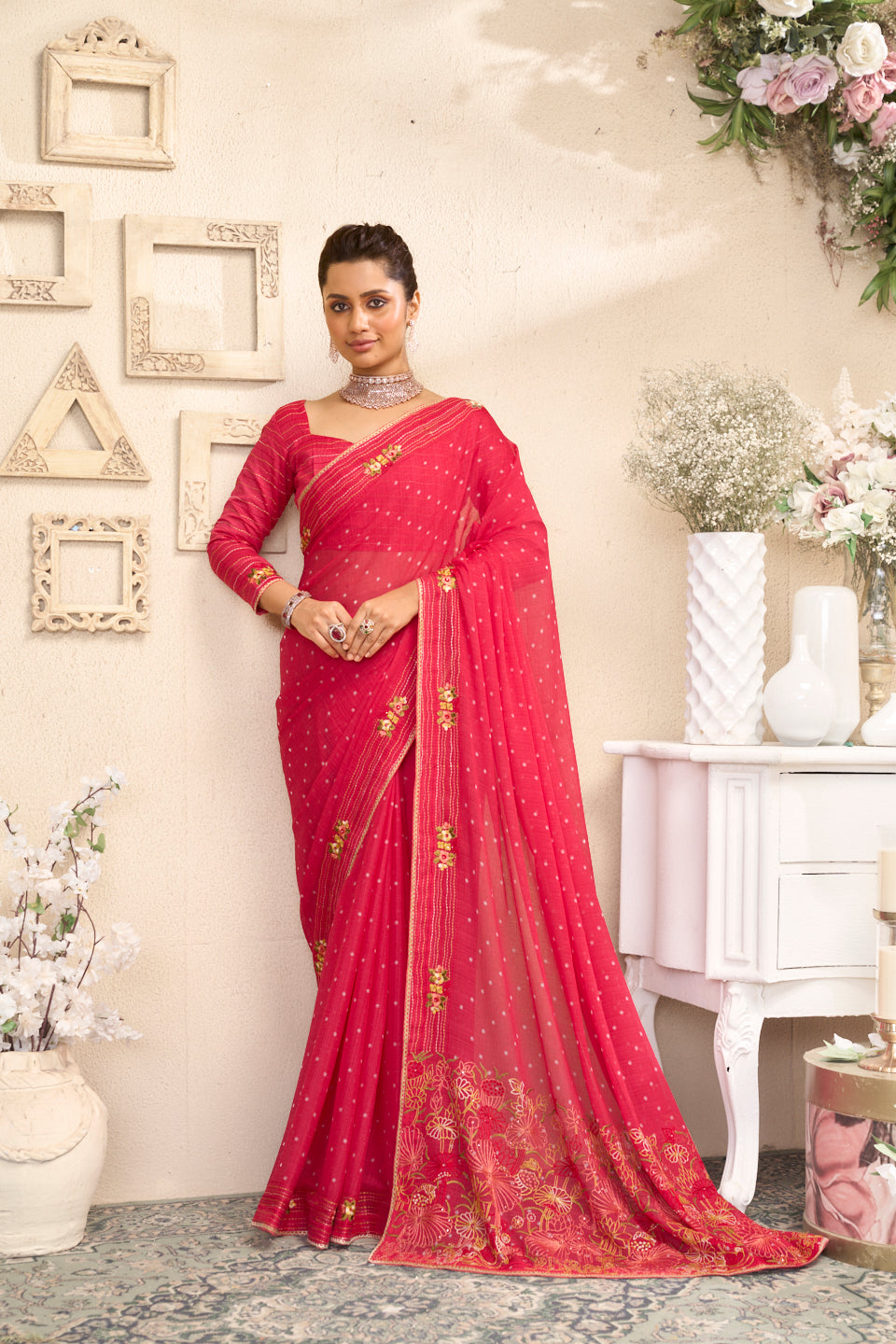 Laxmipati RaangSaaz Pink Chiffon Saree with Floral Embroidery