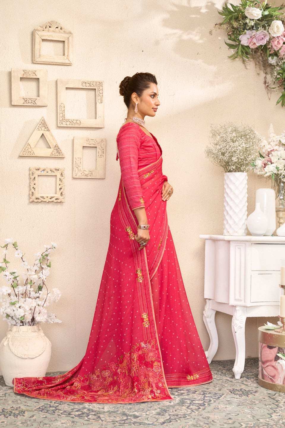 Laxmipati RaangSaaz Pink Chiffon Saree with Floral Embroidery