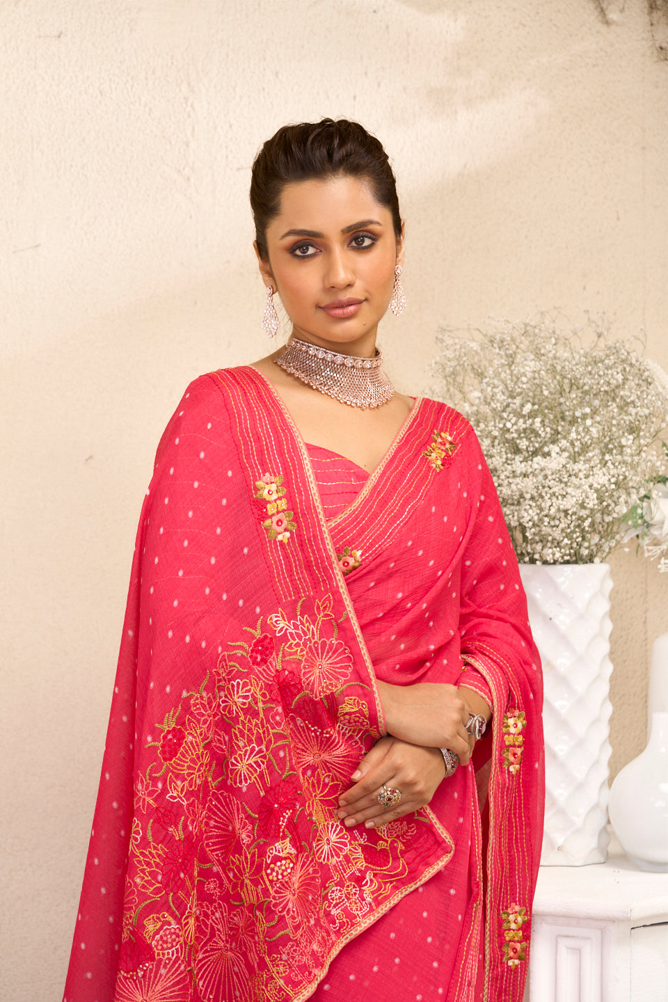 Laxmipati RaangSaaz Pink Chiffon Saree with Floral Embroidery